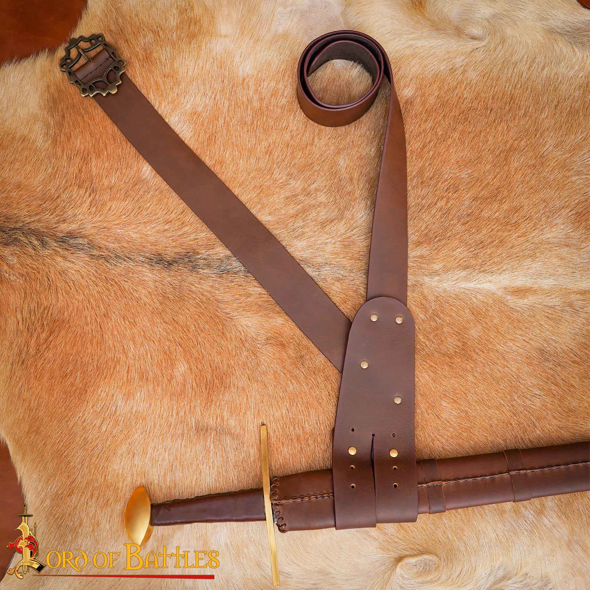 Pirate Baldric Leather Sword Belt - Cinturón de Hombro de Cuero Marrón Hecho a Mano con Hebilla de Latón - Imagen 13