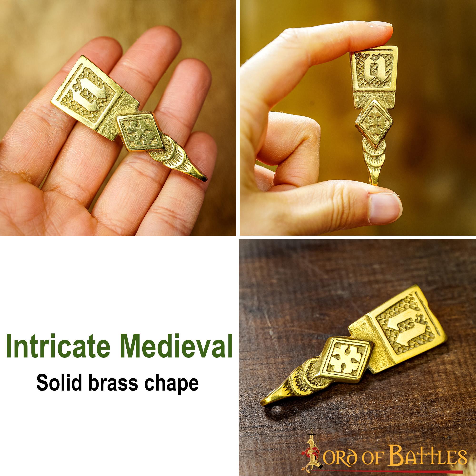 Intrincado Cinturón Medieval de Latón Macizo Accesorio Funcional Chape - Imagen 4
