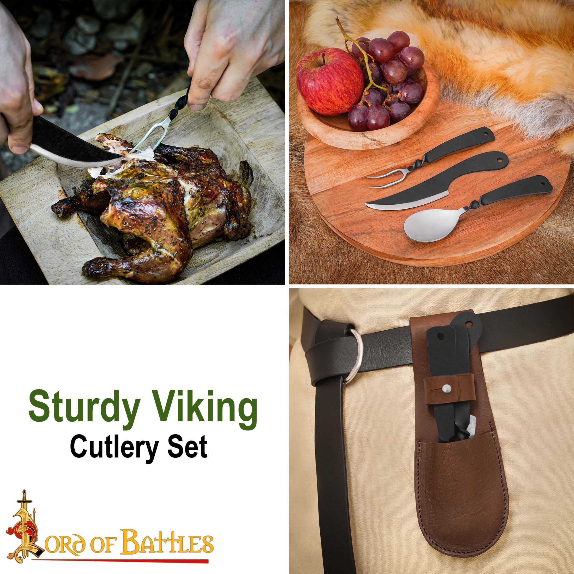 Juego de Cubiertos Viking Rústico - Acero Inoxidable con Funda de Cuero - Imagen 17