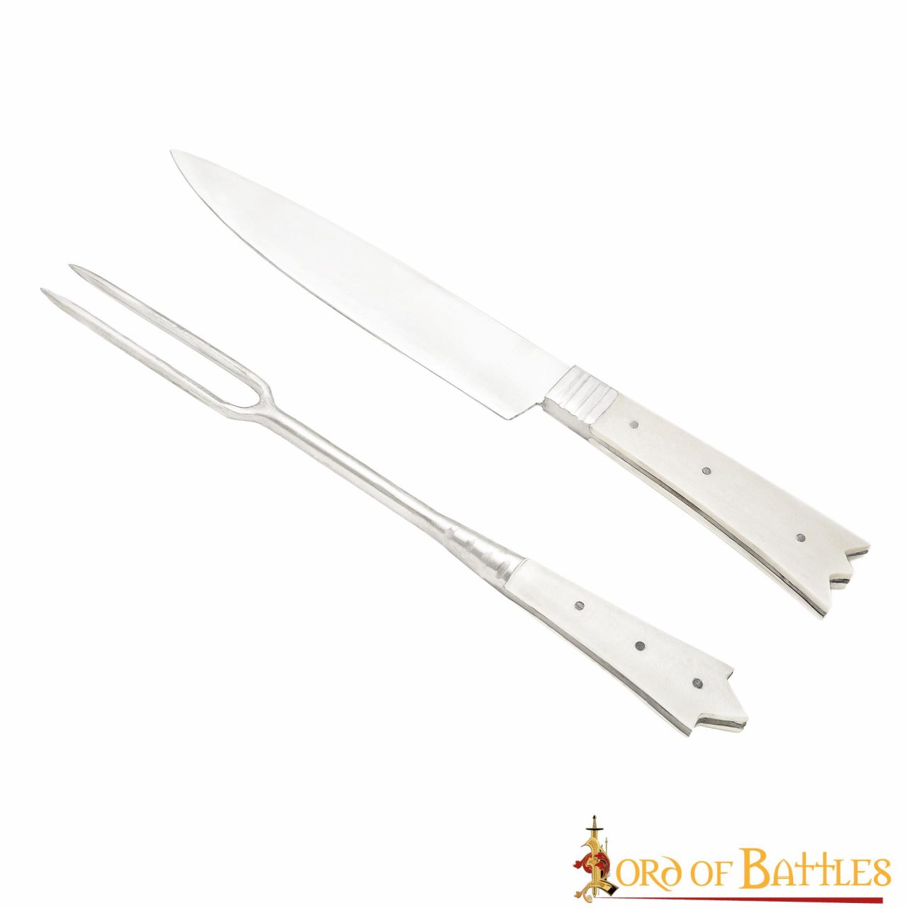 Cubertería Medieval Cuchillo y Tenedor Acero Inoxidable con Mango de Hueso - Imagen 2