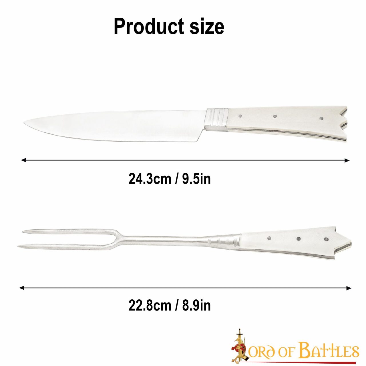 Cubertería Medieval Cuchillo y Tenedor Acero Inoxidable con Mango de Hueso - Imagen 4