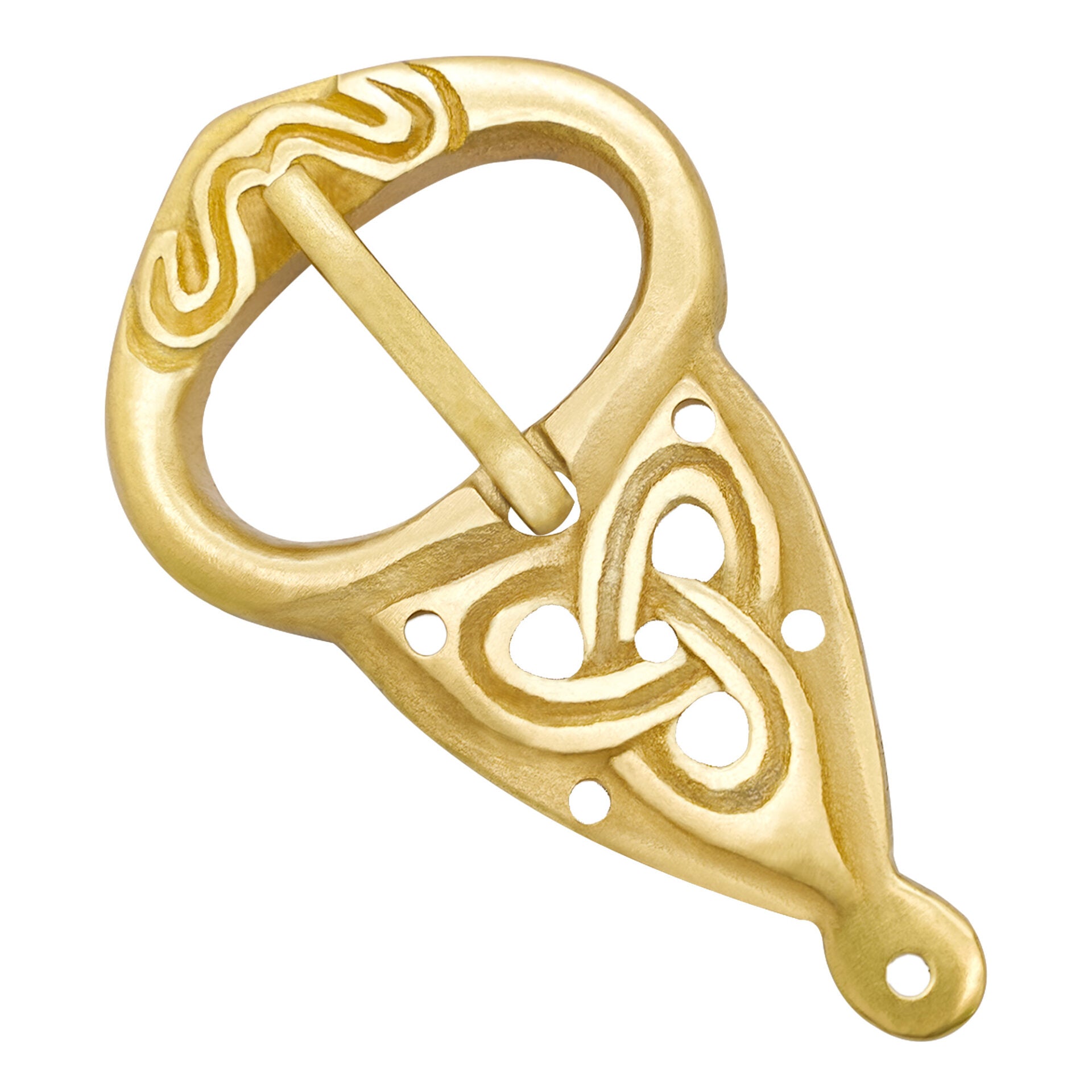 Hebilla de Cinturón Vikinga con Placa Posterior Nudos Celtas Latón Puro - Imagen 1