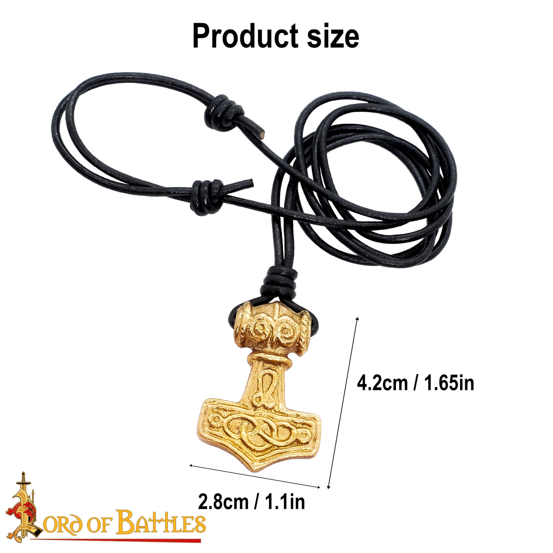 Colgante Mjolnir con Cordón de Cuero - Latón, Martillo de Thor - Imagen 22