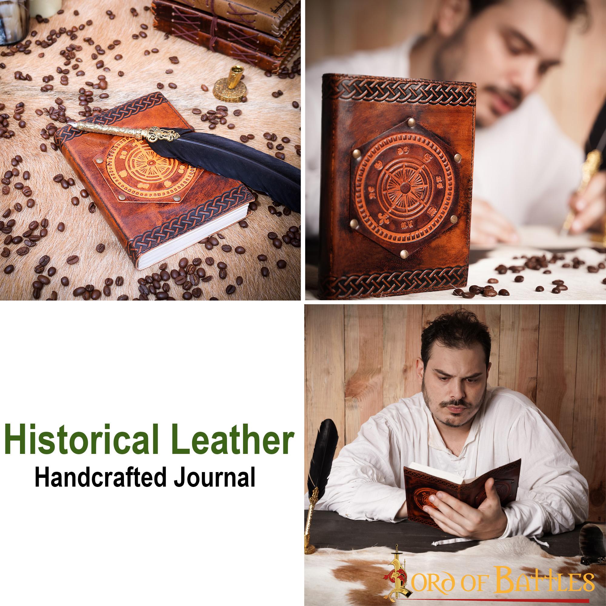 Brújula de Navegación Fleur de Lis Diario Hecho a Mano Agenda de Piel Auténtica - Imagen 5