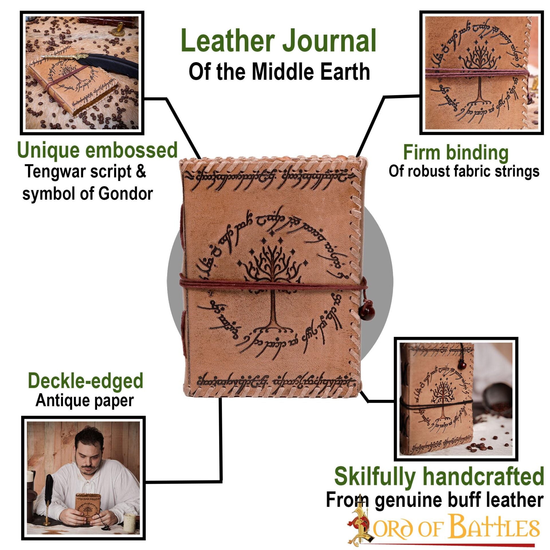 Diario de la Tierra Media Diario de Cuero Auténtico Hecho a Mano - Imagen 4