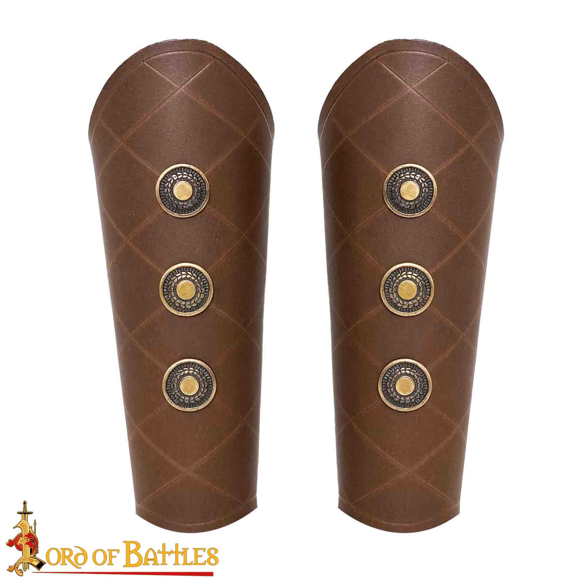 Brazales Medievales de Cuero Auténtico Hechos a Mano, Marrón - Imagen 1