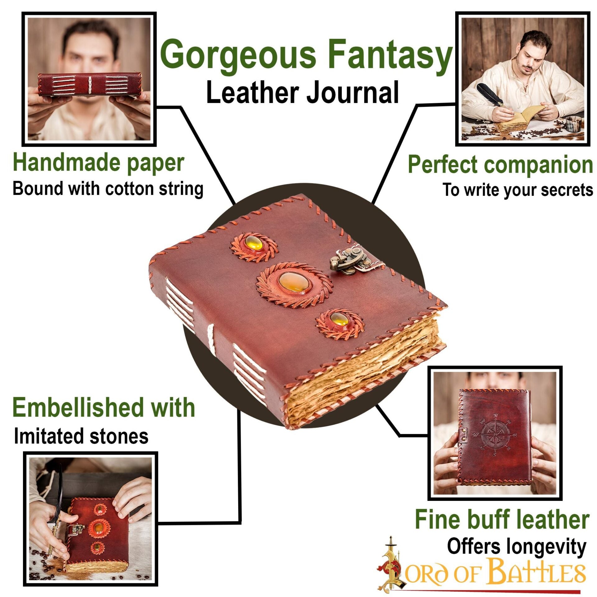 Diario Medieval de Notas de Piel Auténtica Hecho a Mano - Imagen 13