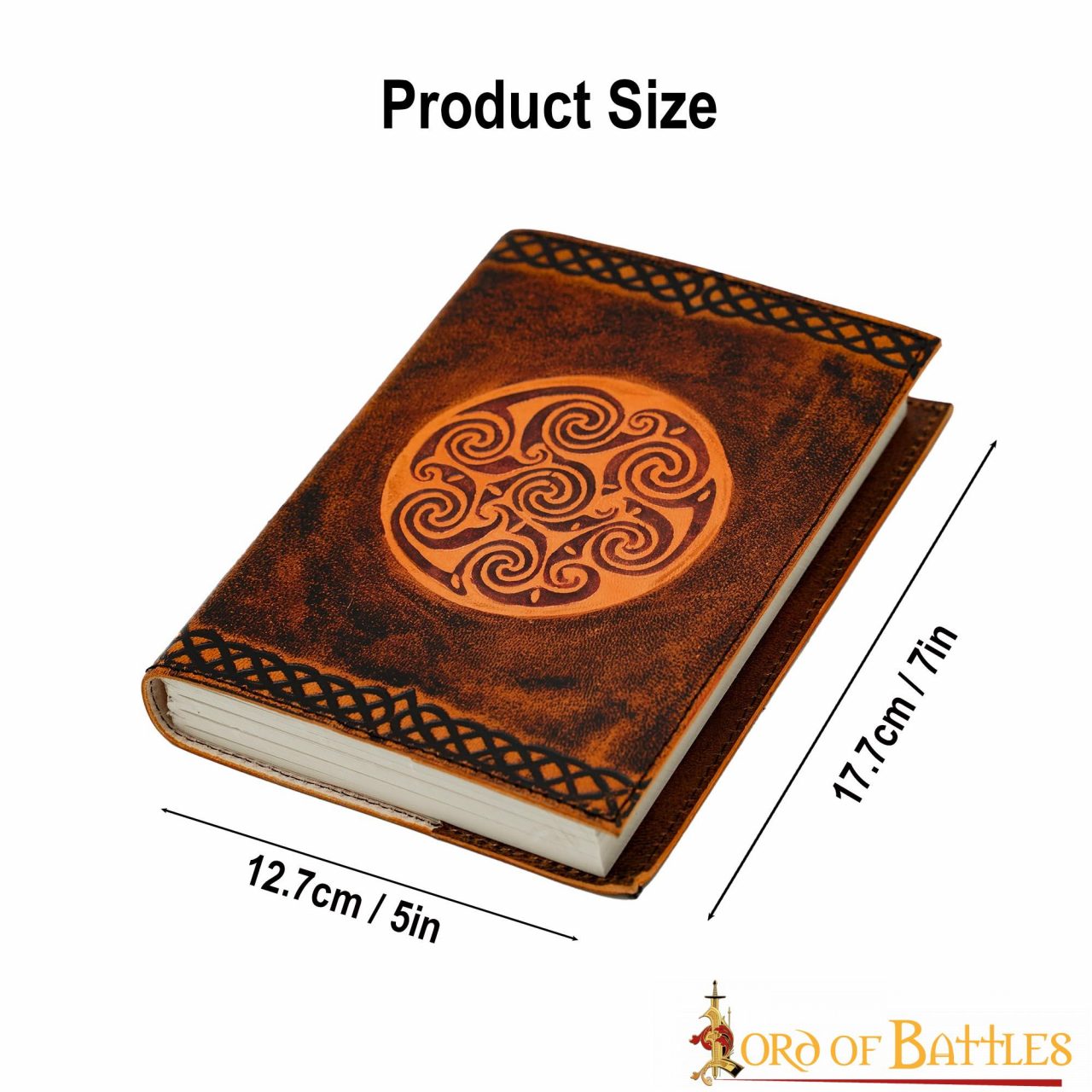 Diario Medieval de Piel Auténtica Hecho a Mano con Diseño Celta en Espiral - Imagen 3