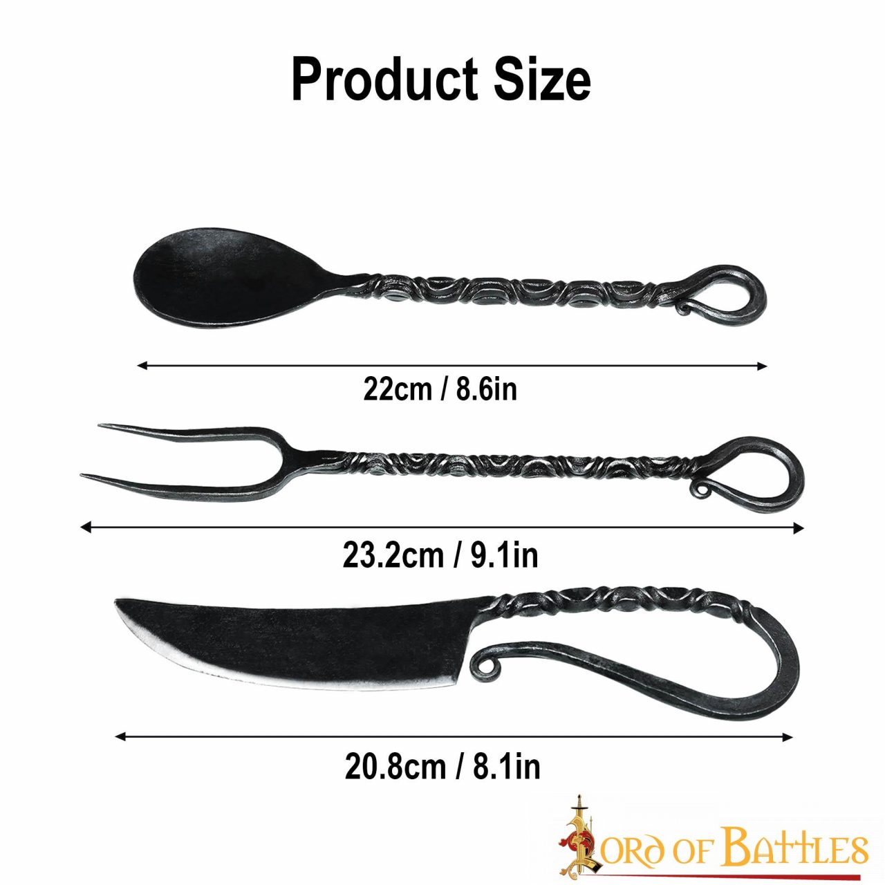 Cubiertos Rústicos de Hierro Forjado a Mano con Mangos Retorcidos y Funda de Cuero - Imagen 10