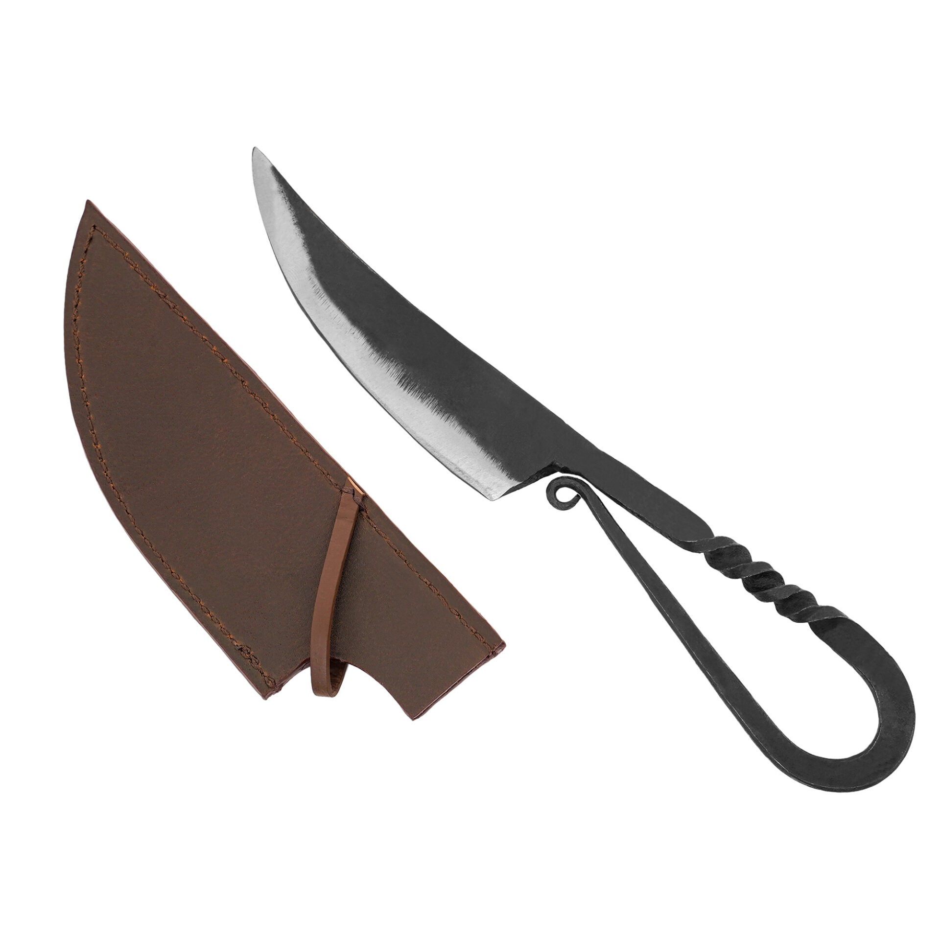 Auténtico Cuchillo Vikingo de Hierro Forjado a Mano - Mango Retorcido con Vaina de Cuero Auténtico - Imagen 9