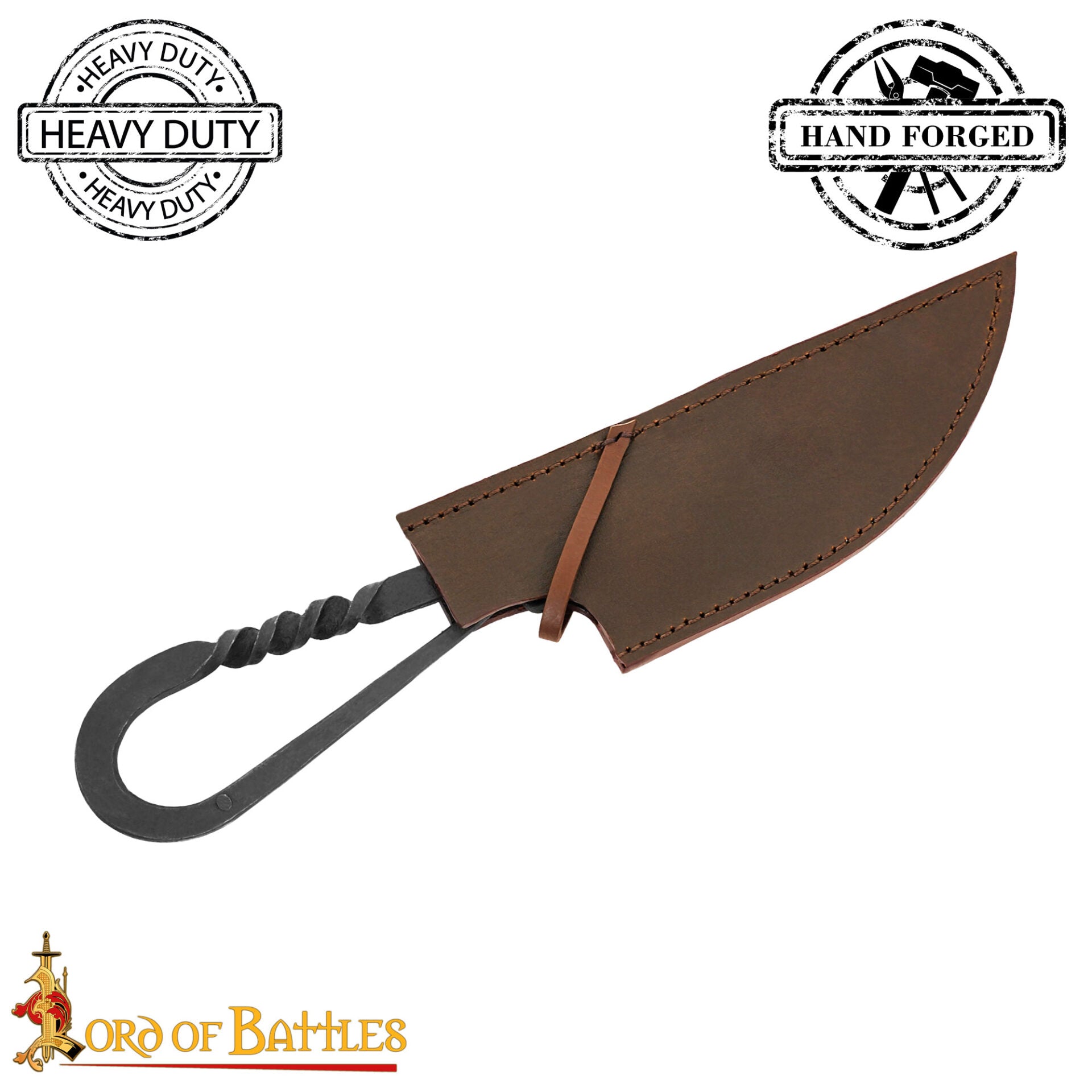 Auténtico Cuchillo Vikingo de Hierro Forjado a Mano - Mango Retorcido con Vaina de Cuero Auténtico - Imagen 11