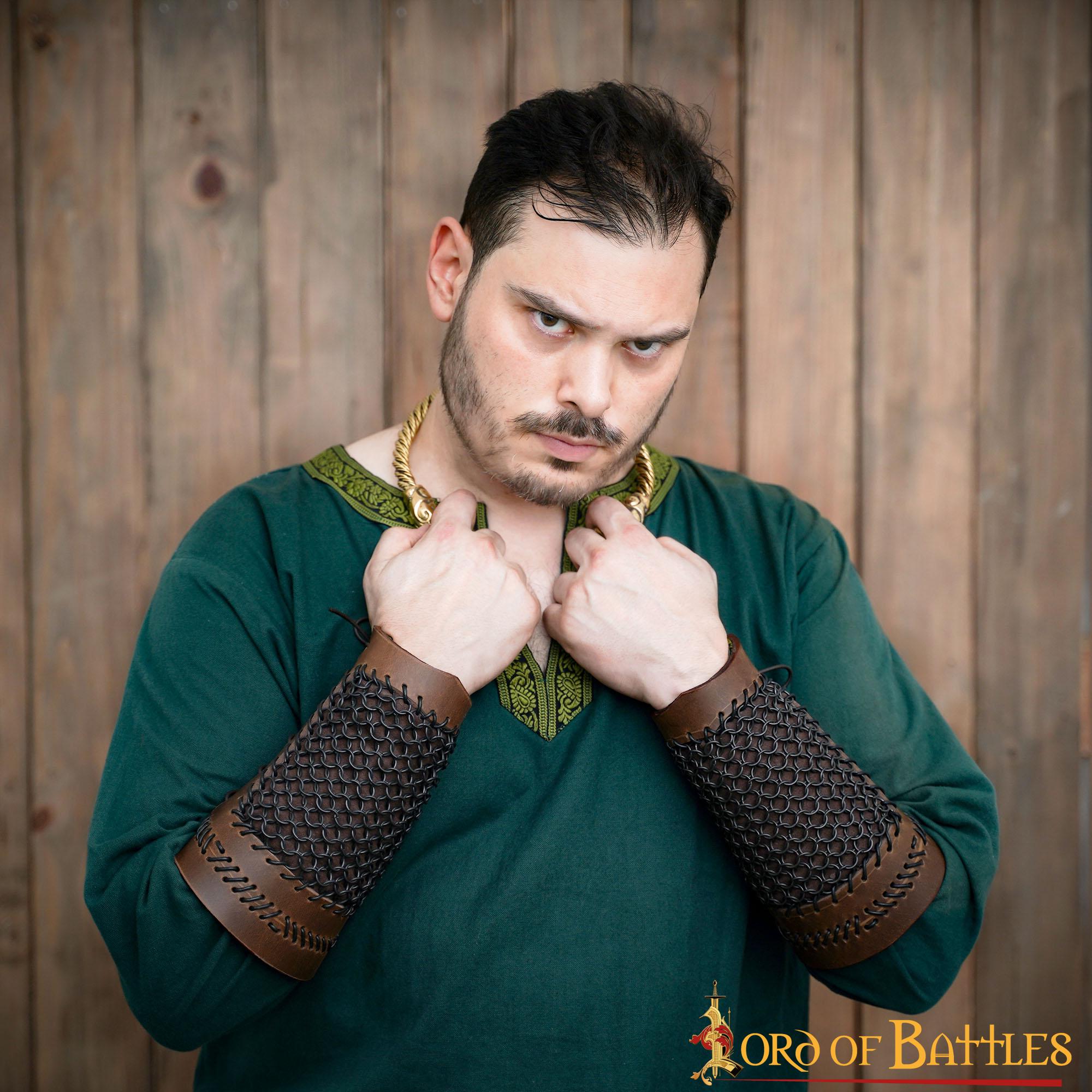 Brazales de Cuero Marrón y Cota de Malla - Guardabrazos Artesanales - Par de Brazaletes Protectores Medievales - Imagen 19