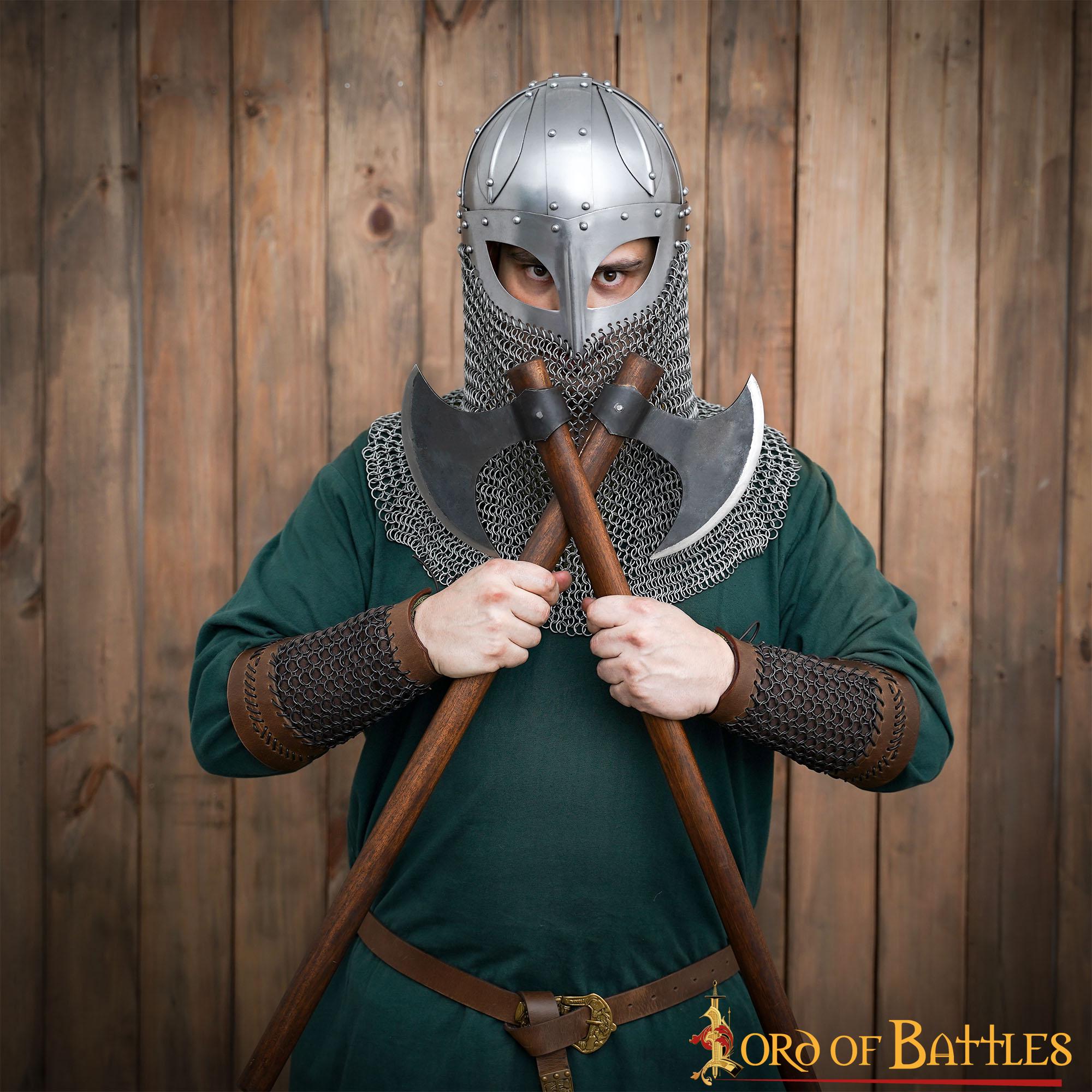 Brazales de Cuero Marrón y Cota de Malla - Guardabrazos Artesanales - Par de Brazaletes Protectores Medievales - Imagen 15