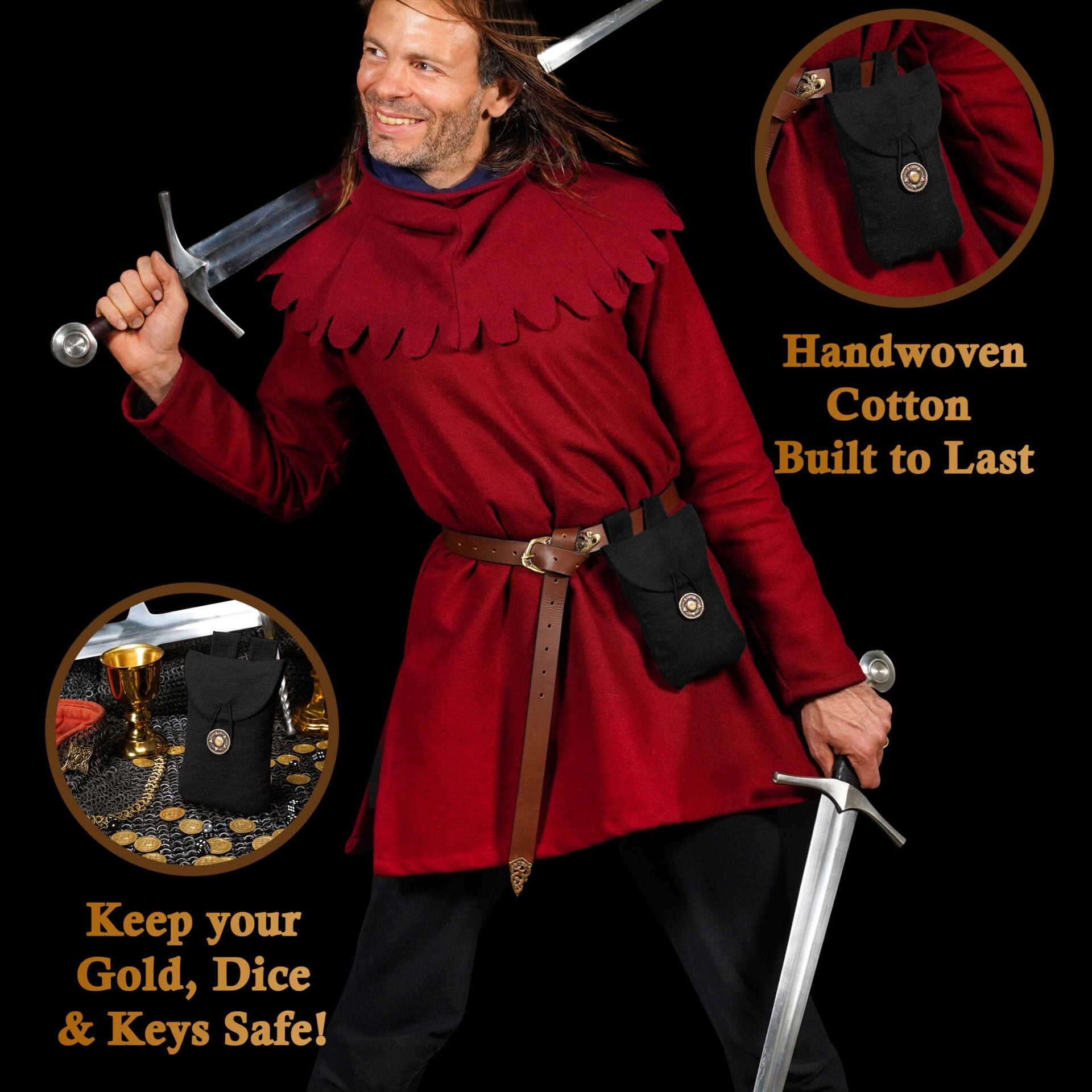 Riñonera Mythrojan, Ideal para Sca Larp Recreación y Feria Ren, Lienzo Tejido a Mano 100% Algodón , Marrón , 7.2 - Imagen 2