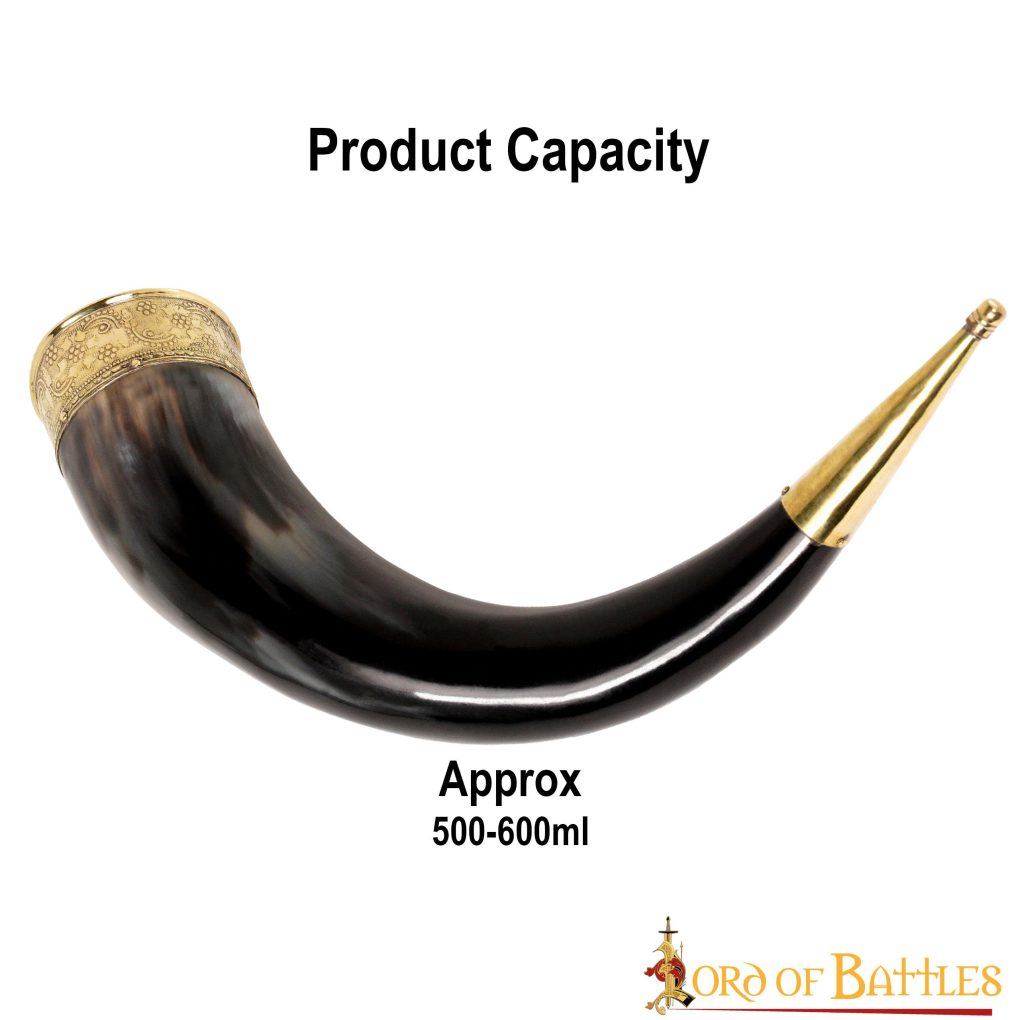 Cuerno Medieval Vikingo para Beber con Accesorios de Latón Puro Cuerno de Buey Auténtico Hecho a Mano - Imagen 3