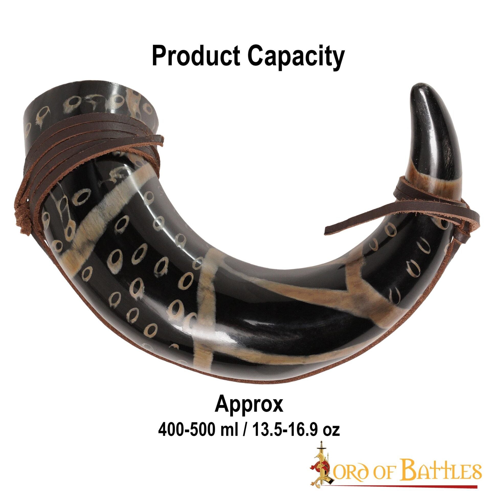 Cuerno Medieval para Beber 400 - 500 Ml con Cuerda de Cuero Hecho a Mano Verdadero Cuerno de Buey - Imagen 3