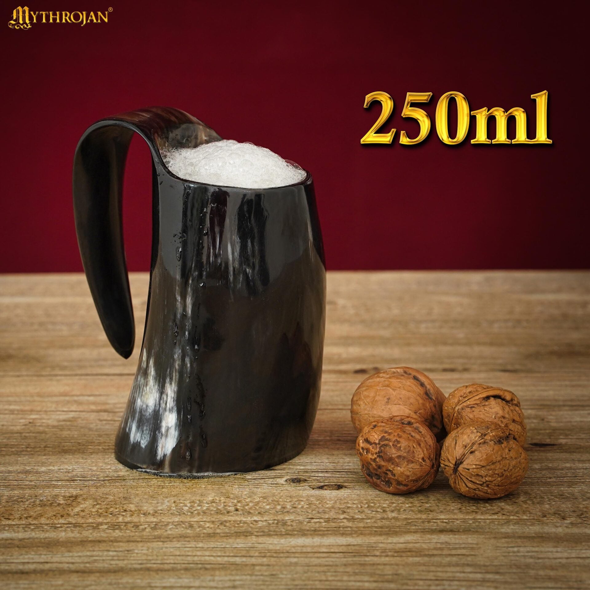 Juego de 2 Tazas de Cerveza Mythrojan Viking Horn - Tazas de Cerveza de Cuerno de Buey Pulidas a Mano con Asa - Tazas de Cerveza de Hidromiel de 4.5 - Imagen 3