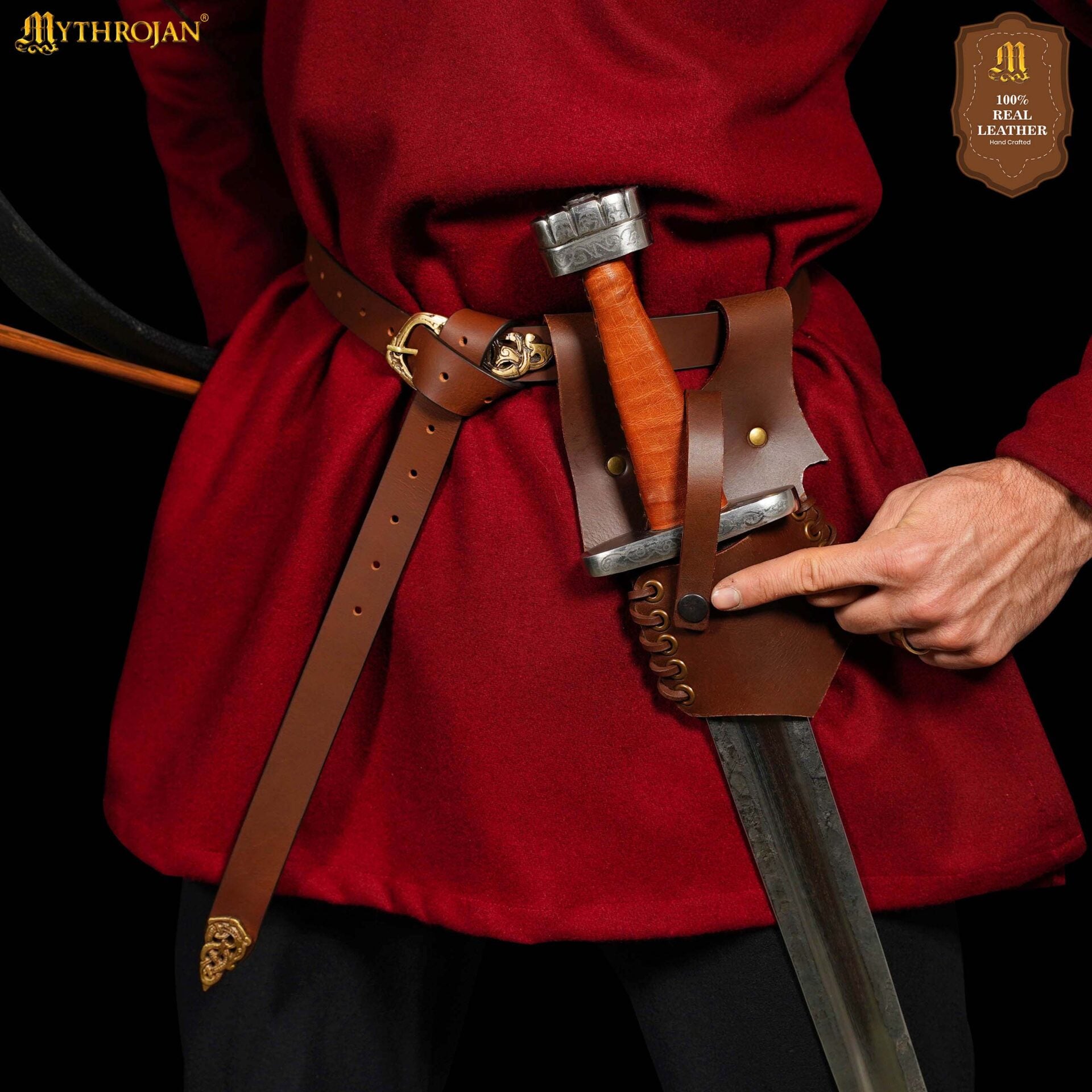 Mythrojan Medieval Renacimiento Cuero Rh Espada Rana Larp Disfraz de Espada Rana Porta Espada Rapier Caballero Cinturón Rana Daga de Cuero Funda Espada Pirata - Imagen 3