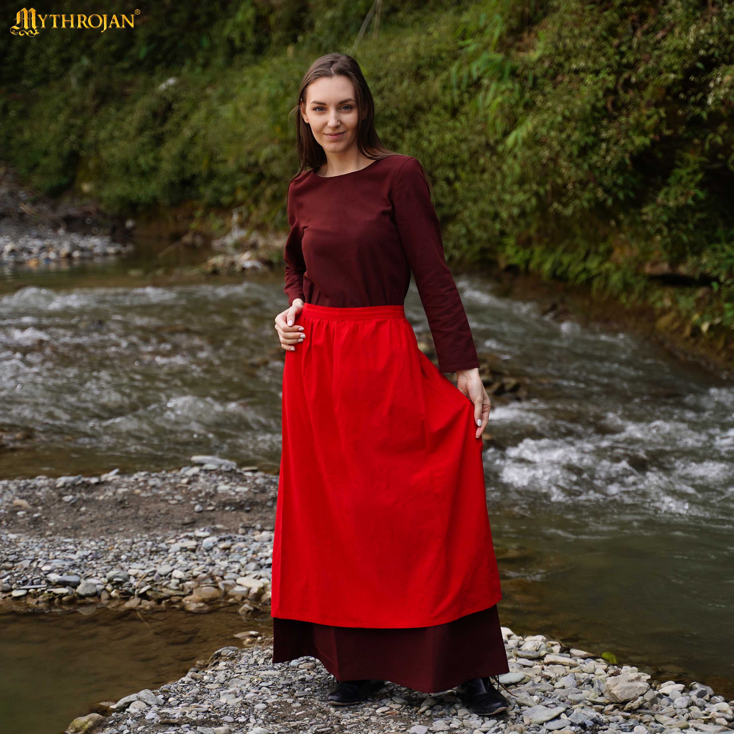 Mythrojan Medieval Ecru Delantal: Ideal para Cocinar Hornear, Feria del Renacimiento, Recreación, Larp, Cosplay Rendimiento, Maid Traje, Retro Cintura Delantales para Mujeres, Niñas, Camarera - Imagen 2