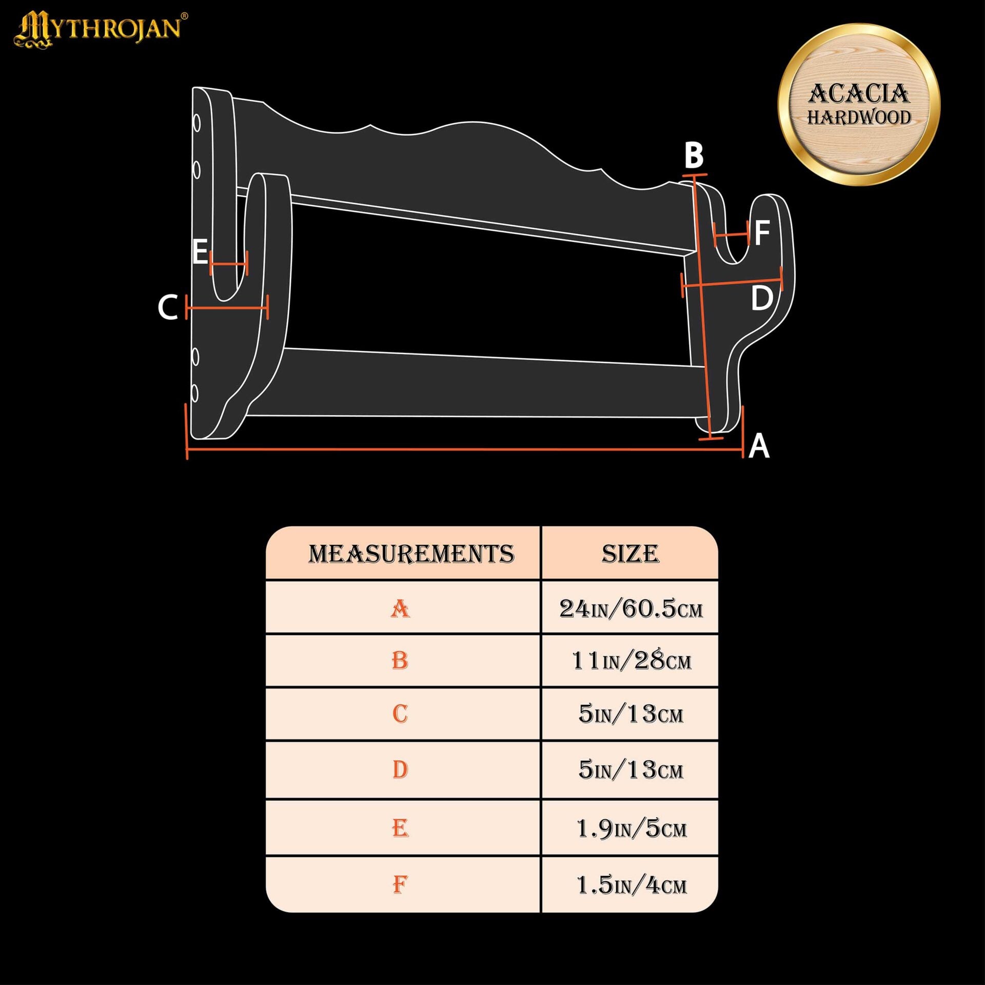 Mythrojan Sólida Madera Dura Pistola Rifle Display Wall Mount Stand 24 "x5.1 "x11.2" - Imagen 3
