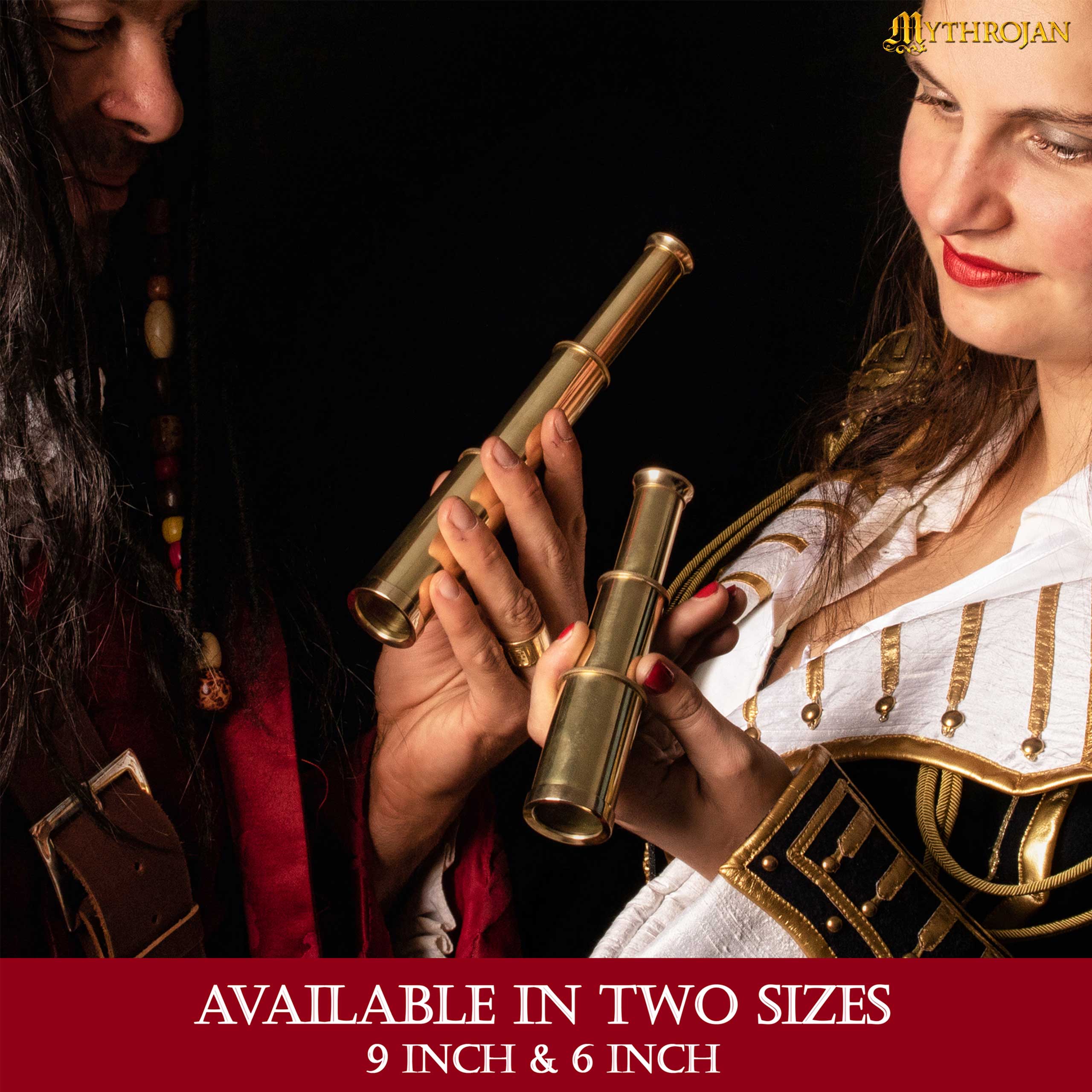 Mini Catalejo Pirata Mythrojan Telescopio de Latón con Caja de Madera - Imagen 3