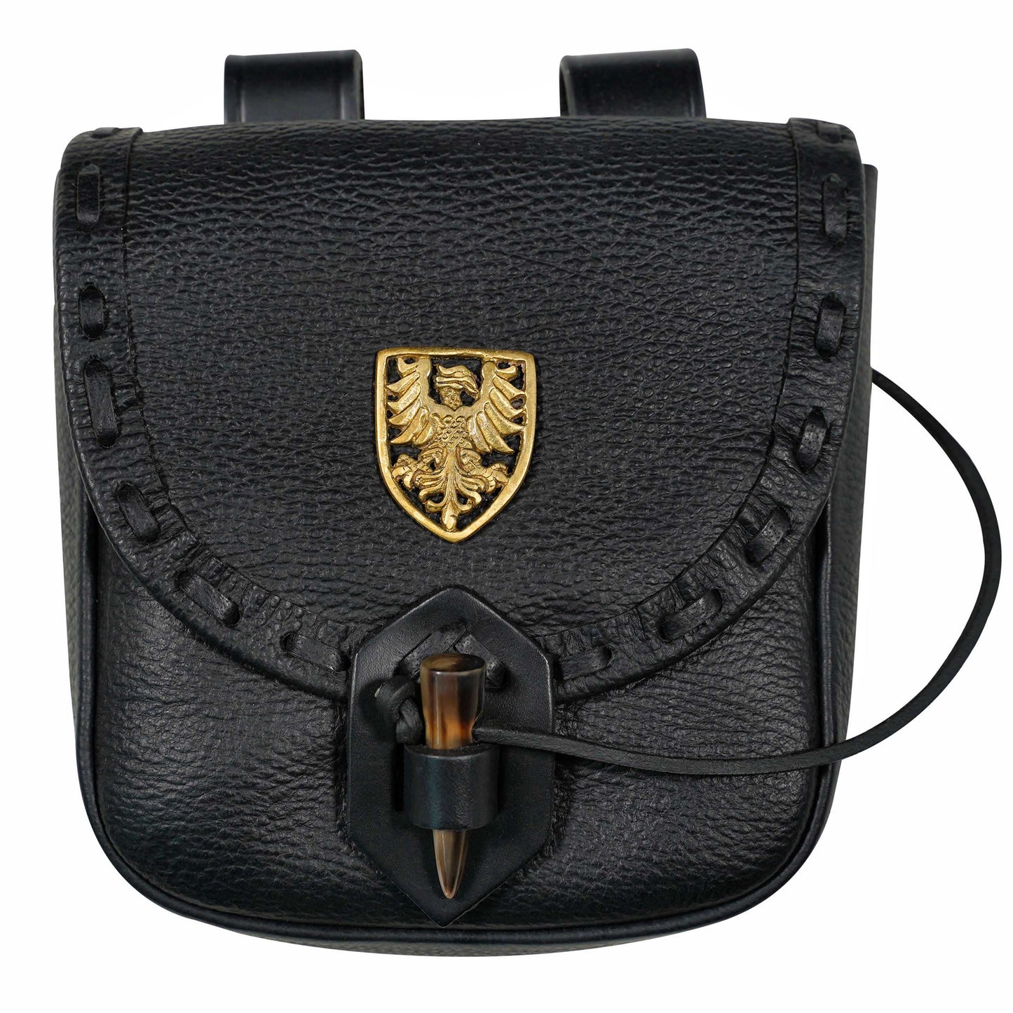 Riñonera Medieval de Cuero Hecha a Mano con Pasador de Cuerno de Buey y Decoración Heráldica de Latón - Funda de Cuero Auténtico - Imagen 9