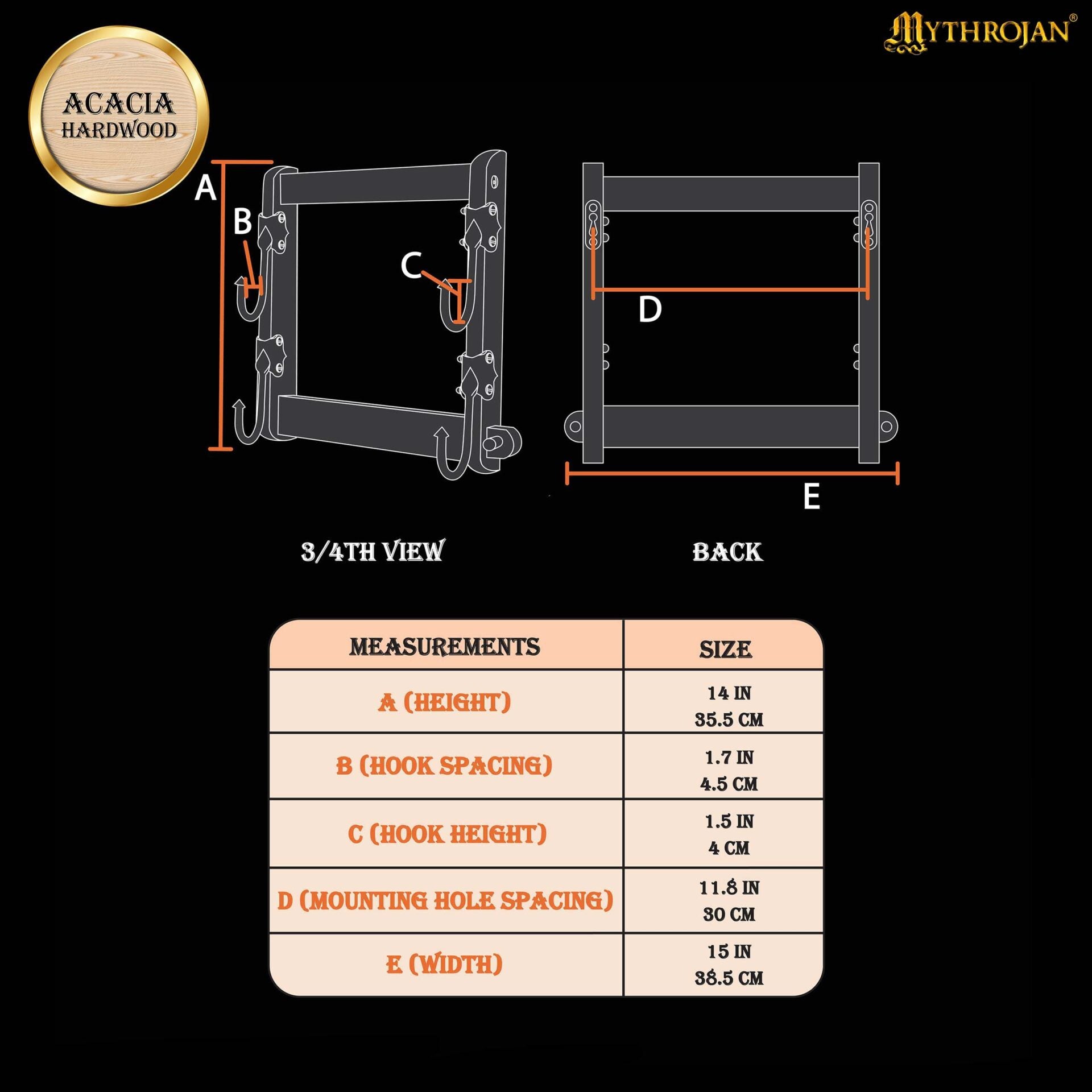 Mythrojan Soporte de Dos Niveles de Madera Maciza con Ganchos de Hierro - Imagen 3