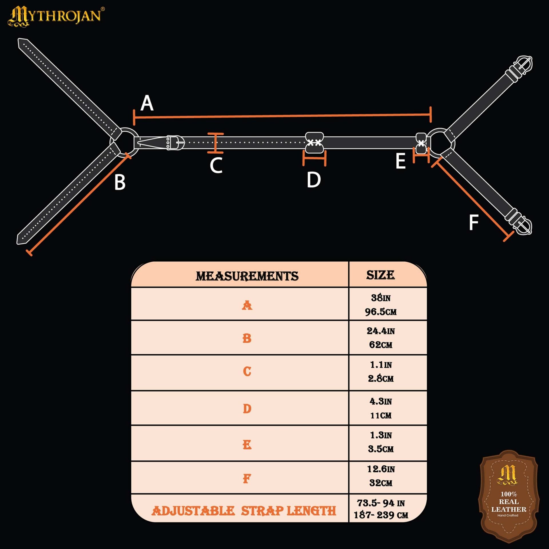 Mythrojan Geralt Back Scabbard, Ideal para Larp Cosplay y Eventos Medievales Cuero de Grano Completo Negro - Imagen 7