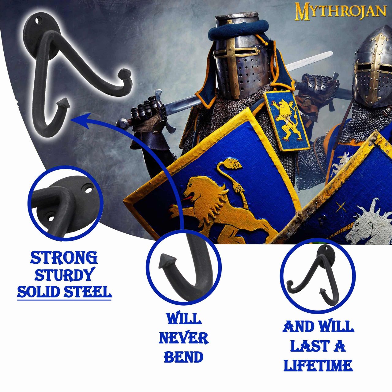 Soporte de Pared para Espada Pesada Mythrojan en Acabado Negro Forjado : Soporte de Pared para Espada Universal - Imagen 5