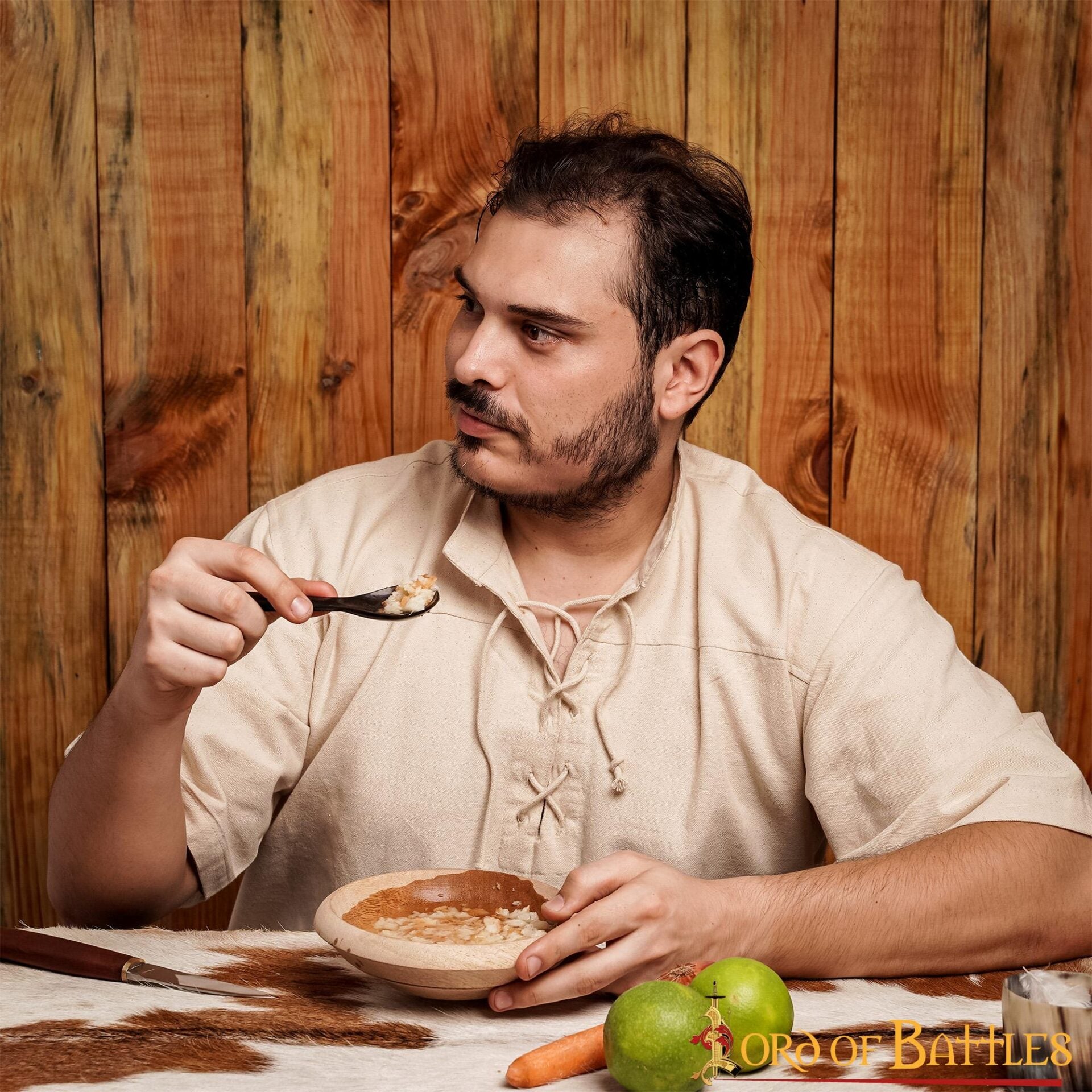 Viking Feast Tazón Ancho de Madera Hecho a Mano Cubiertos Útiles de Madera Dura - Imagen 4