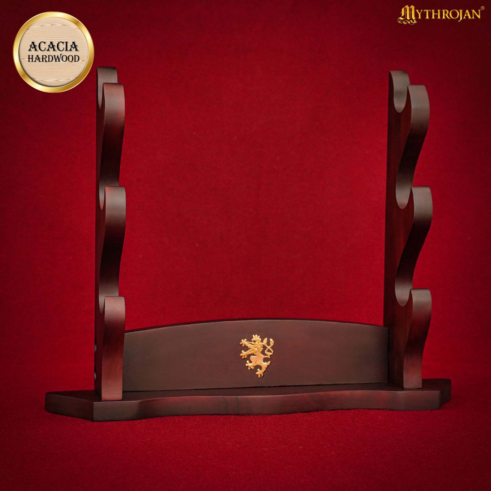 Mythrojan Soporte para Espada de Madera Maciza Tres Soportes con Decoración - Imagen 5