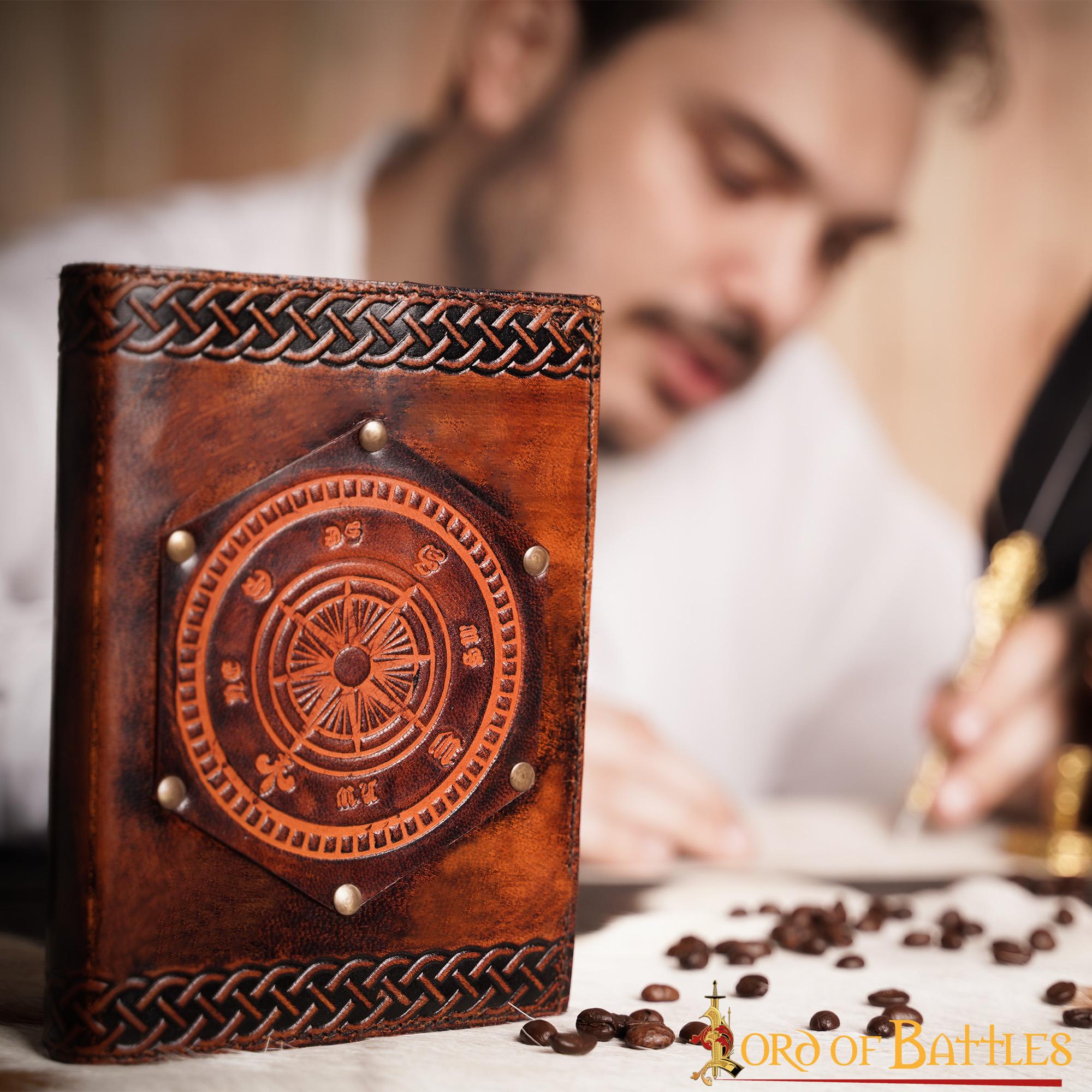 Brújula de Navegación Fleur de Lis Diario Hecho a Mano Agenda de Piel Auténtica - Imagen 6