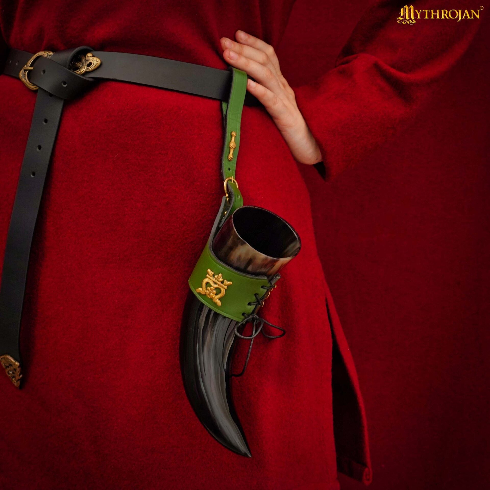 Mythrojan The Elegant Lady 250 Ml Cuerno Vikingo para Beber con Funda de Cuero Verde - Imagen 4