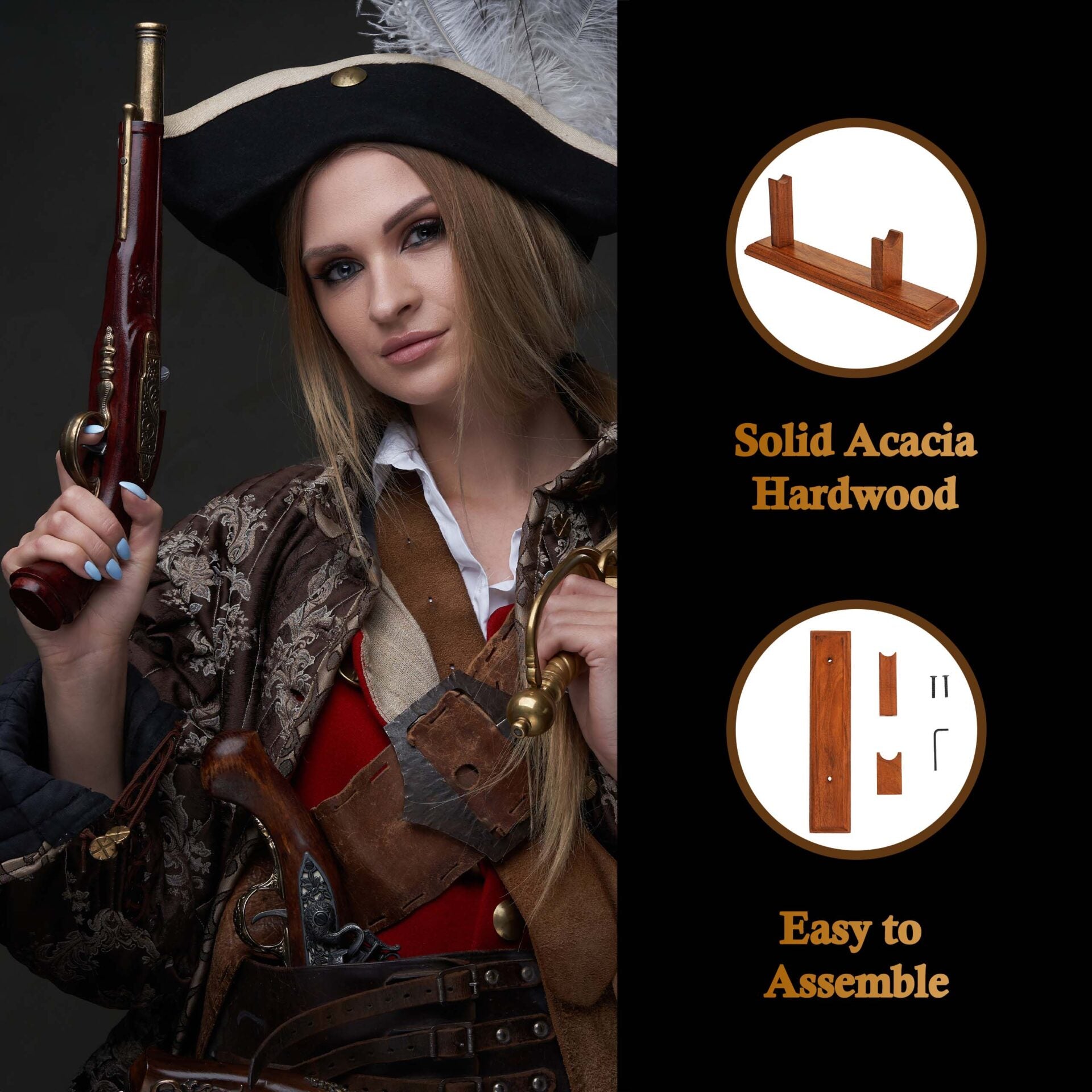 Mythrojan Soporte de Madera Maciza para Pistola - Soporte de Madera de Primera Calidad para Pistolas Antiguas, Pedernales y Objetos de Colección - Imagen 4