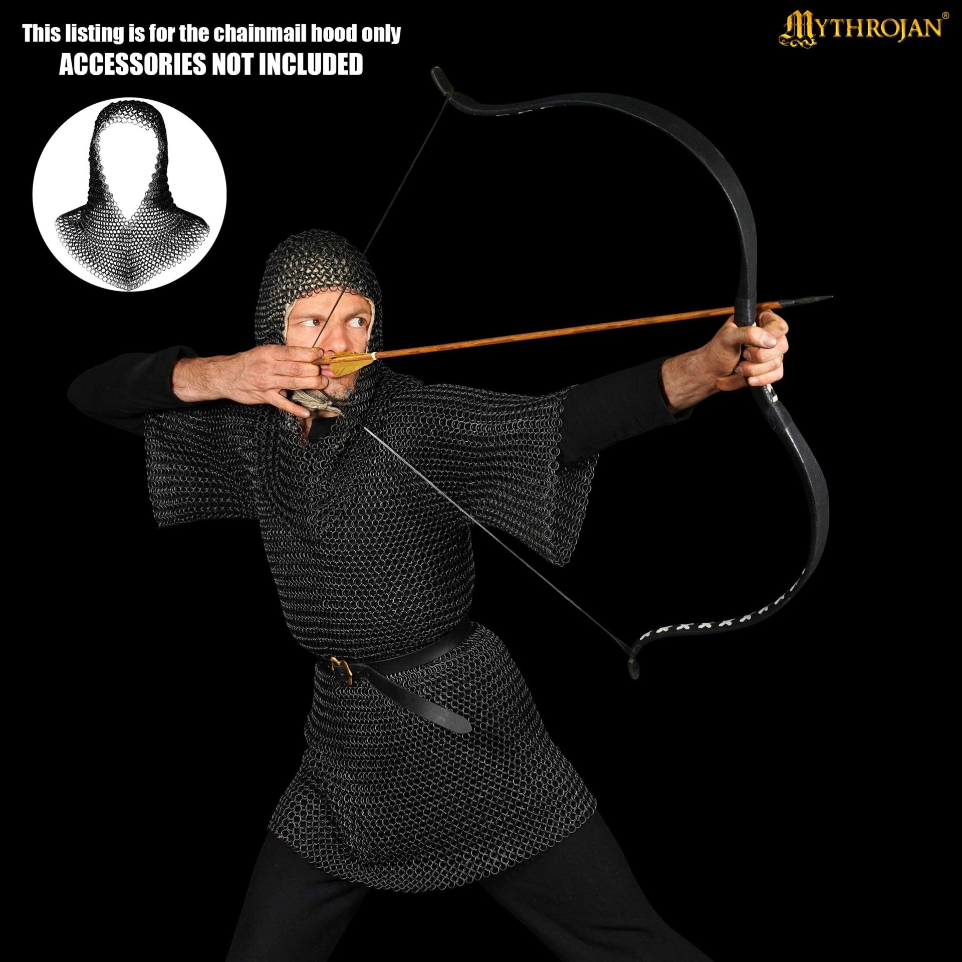 Cofia Medieval de Cota de Malla - Anillas de Acero Dulce Conificado - Acabado Ennegrecido - 10 Mm 16 Galgas - Grande - Imagen 11