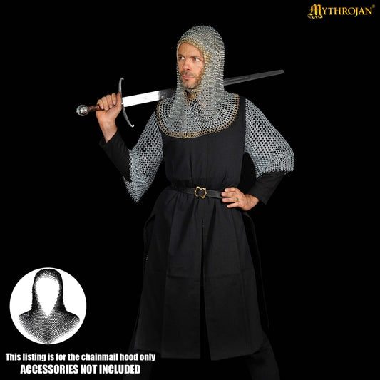 Cofia Medieval de Cota de Malla - Acero Dulce con Remates de Latón Macizo | Capucha Cincada para Sca, Larp - Imagen 10
