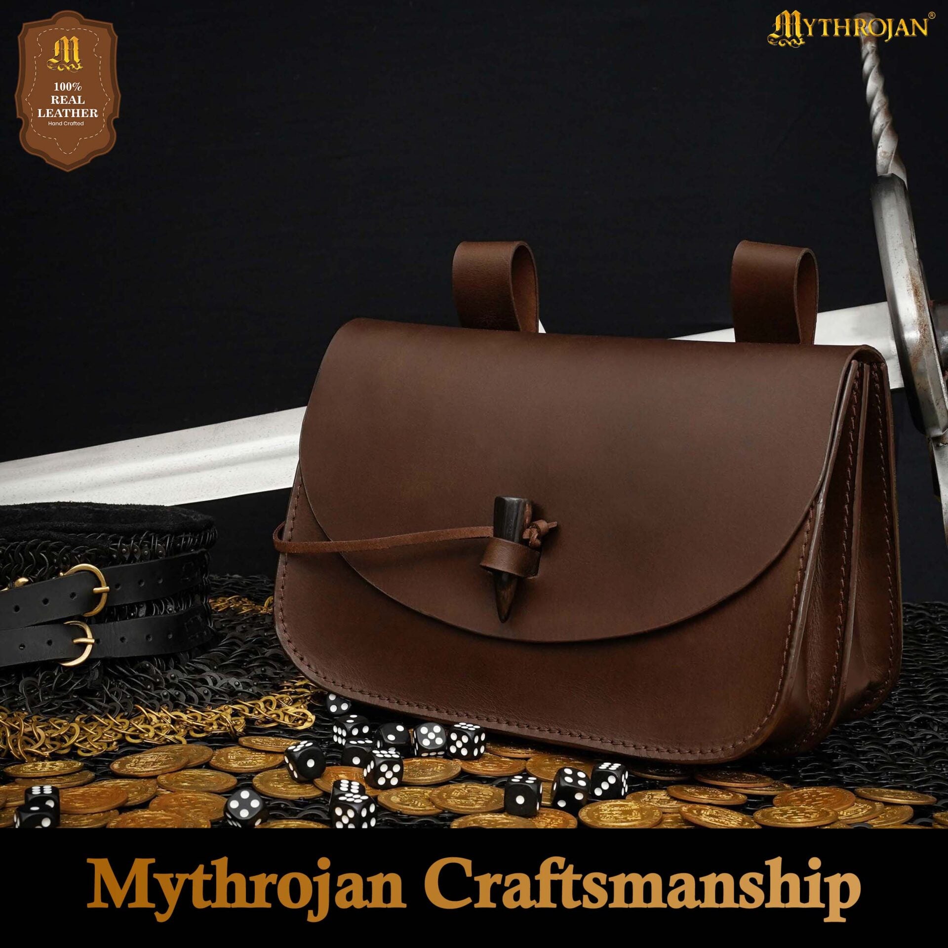 Mythical Venture Medieval Leather Bag - Full Grain Brown Bolsa para Larp y Temas Medievales - Imagen 11