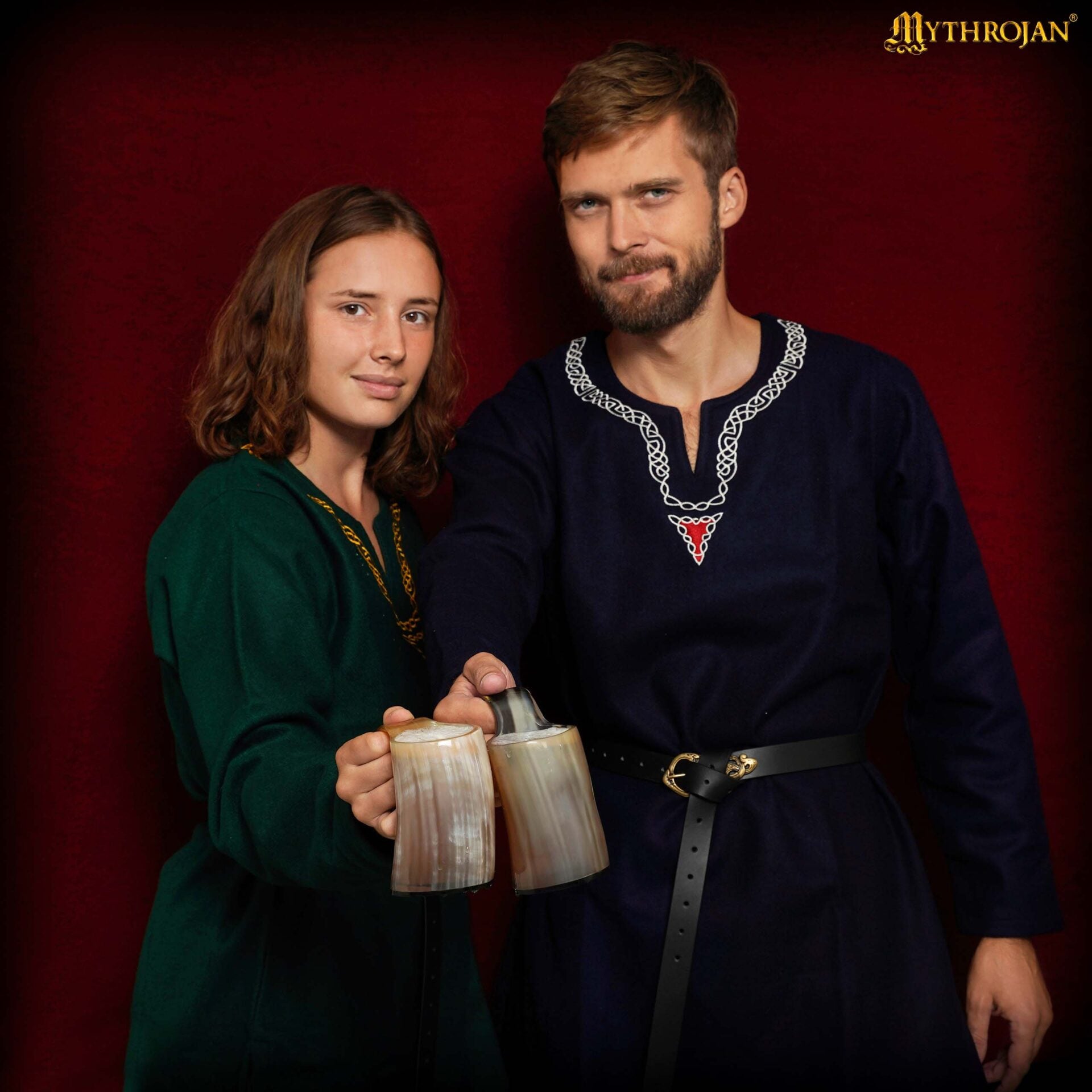 Juego de 2 Tazas de Cerveza Mythrojan Viking Horn - Tazas de Cerveza de Cuerno de Buey Pulidas a Mano con Asa - Tazas de Cerveza de Hidromiel de 4.5 - Imagen 2