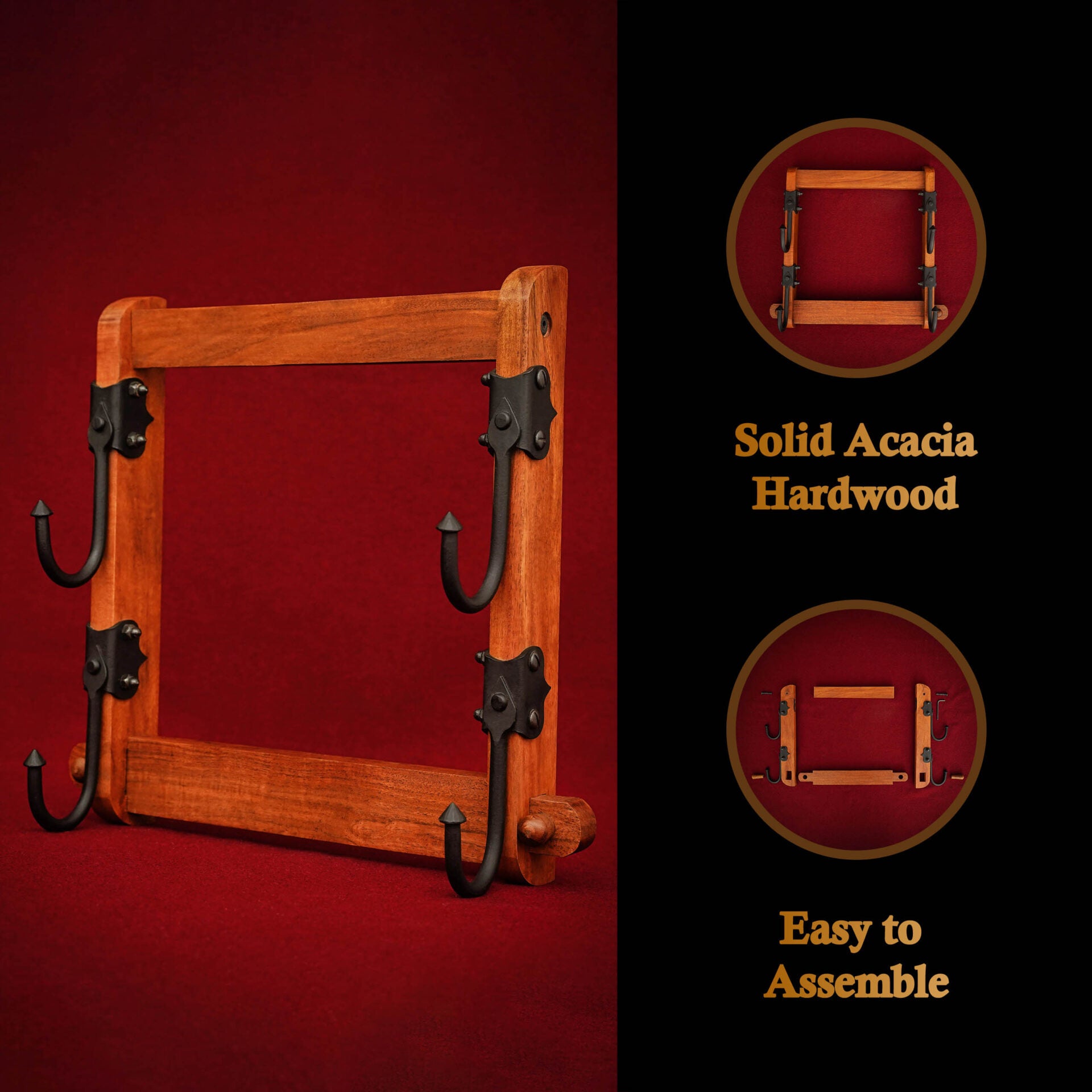 Mythrojan Soporte de Dos Niveles de Madera Maciza con Ganchos de Hierro - Imagen 4