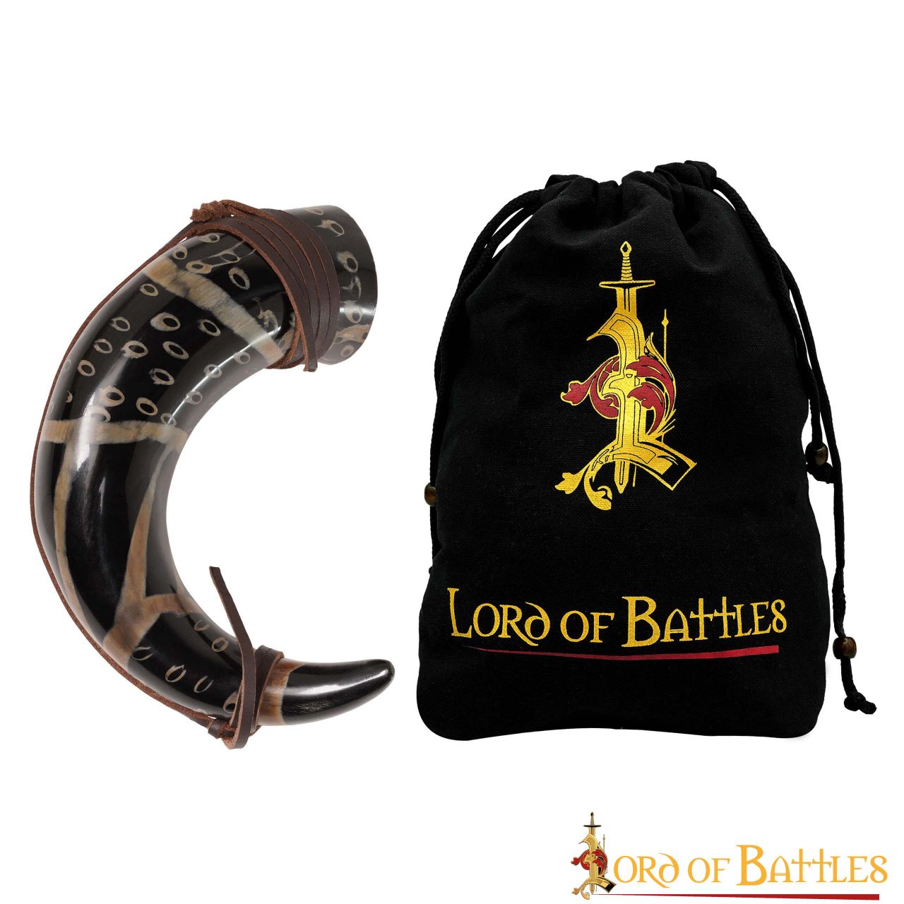 Cuerno Medieval para Beber 400 - 500 Ml con Cuerda de Cuero Hecho a Mano Verdadero Cuerno de Buey - Imagen 1