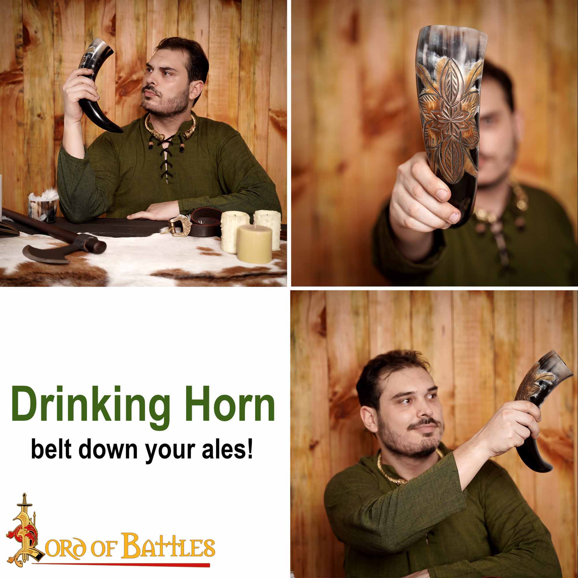 Cuerno para Beber "the Blossom" 400 - 500 Ml Cuerno de Buey Auténtico Hecho a Mano - Imagen 4