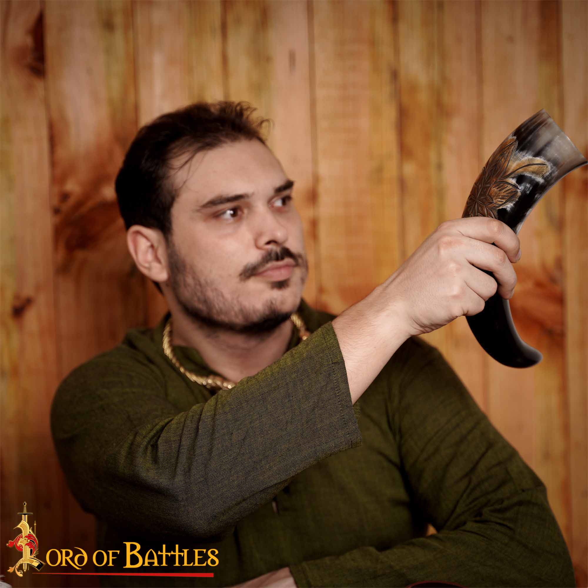 Cuerno para Beber "the Blossom" 400 - 500 Ml Cuerno de Buey Auténtico Hecho a Mano - Imagen 8