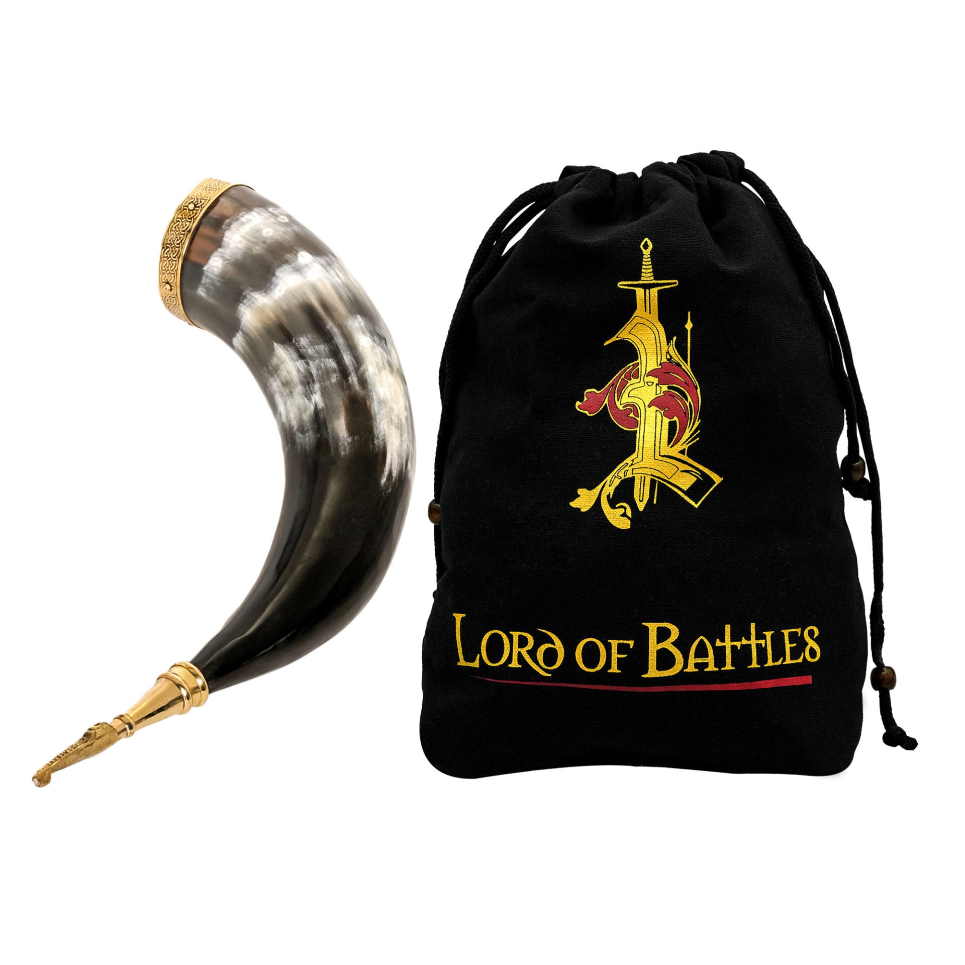 Cuerno para Beber Vikingo Medieval de 300 - 400 Ml con Accesorios de Latón Hecho a Mano con Auténtico Cuerno de Buey - Imagen 1