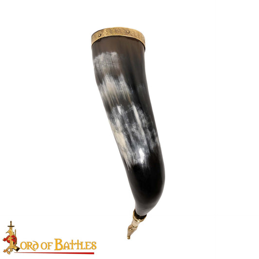 Cuerno para Beber Vikingo Medieval de 300 - 400 Ml con Accesorios de Latón Hecho a Mano con Auténtico Cuerno de Buey - Imagen 2