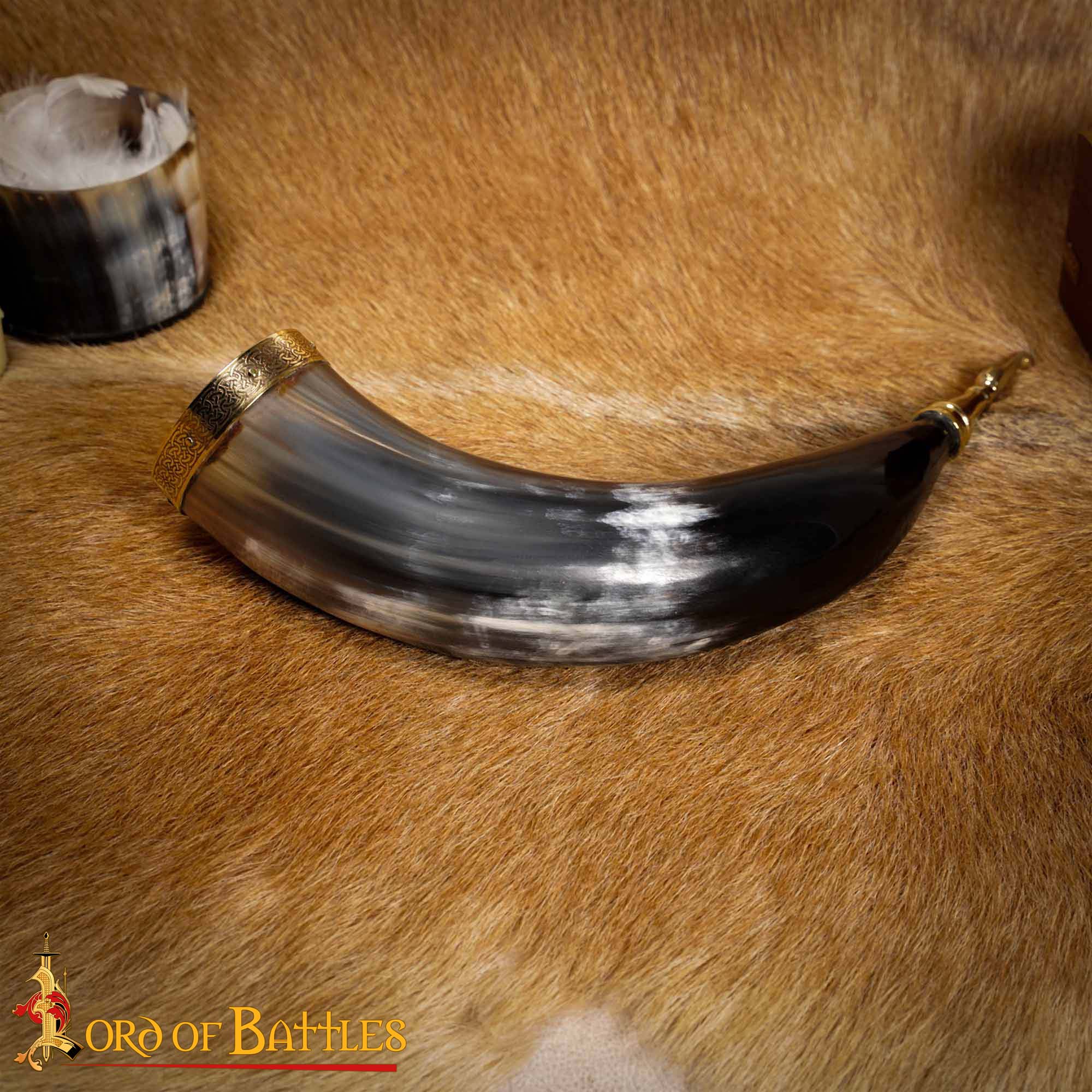 Cuerno para Beber Vikingo Medieval de 300 - 400 Ml con Accesorios de Latón Hecho a Mano con Auténtico Cuerno de Buey - Imagen 5