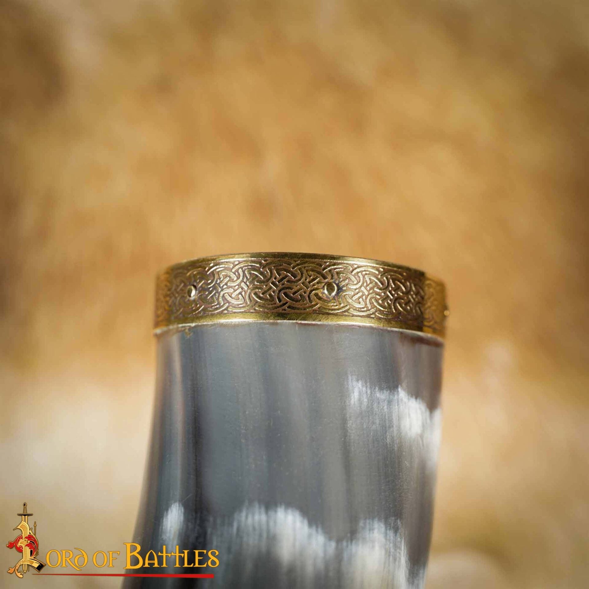 Cuerno para Beber Vikingo Medieval de 300 - 400 Ml con Accesorios de Latón Hecho a Mano con Auténtico Cuerno de Buey - Imagen 8