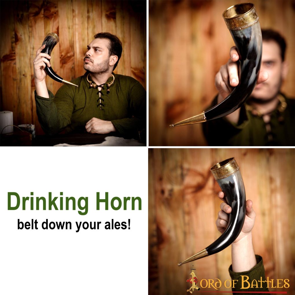 Cuerno Medieval Vikingo para Beber con Accesorios de Latón Puro Cuerno de Buey Auténtico Hecho a Mano - Imagen 5