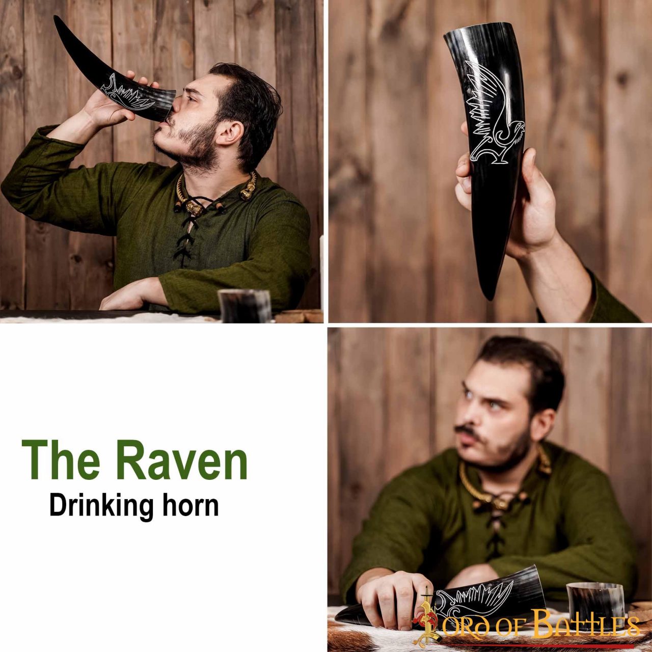 Cuerno de Buey Medieval Grabado Cuervo Vikingo para Beber 400-500 Ml - Imagen 10