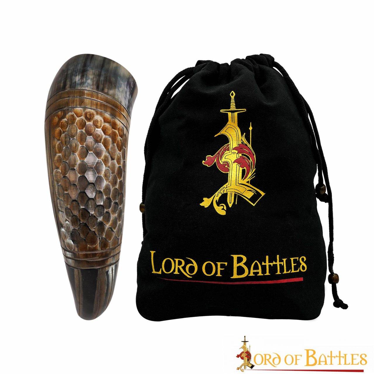 Cuerno para Beber Vikingo con Grabado en Forma de Panal, Cuerno de Buey Natural Hecho a Mano (500-600 Ml) - Imagen 8
