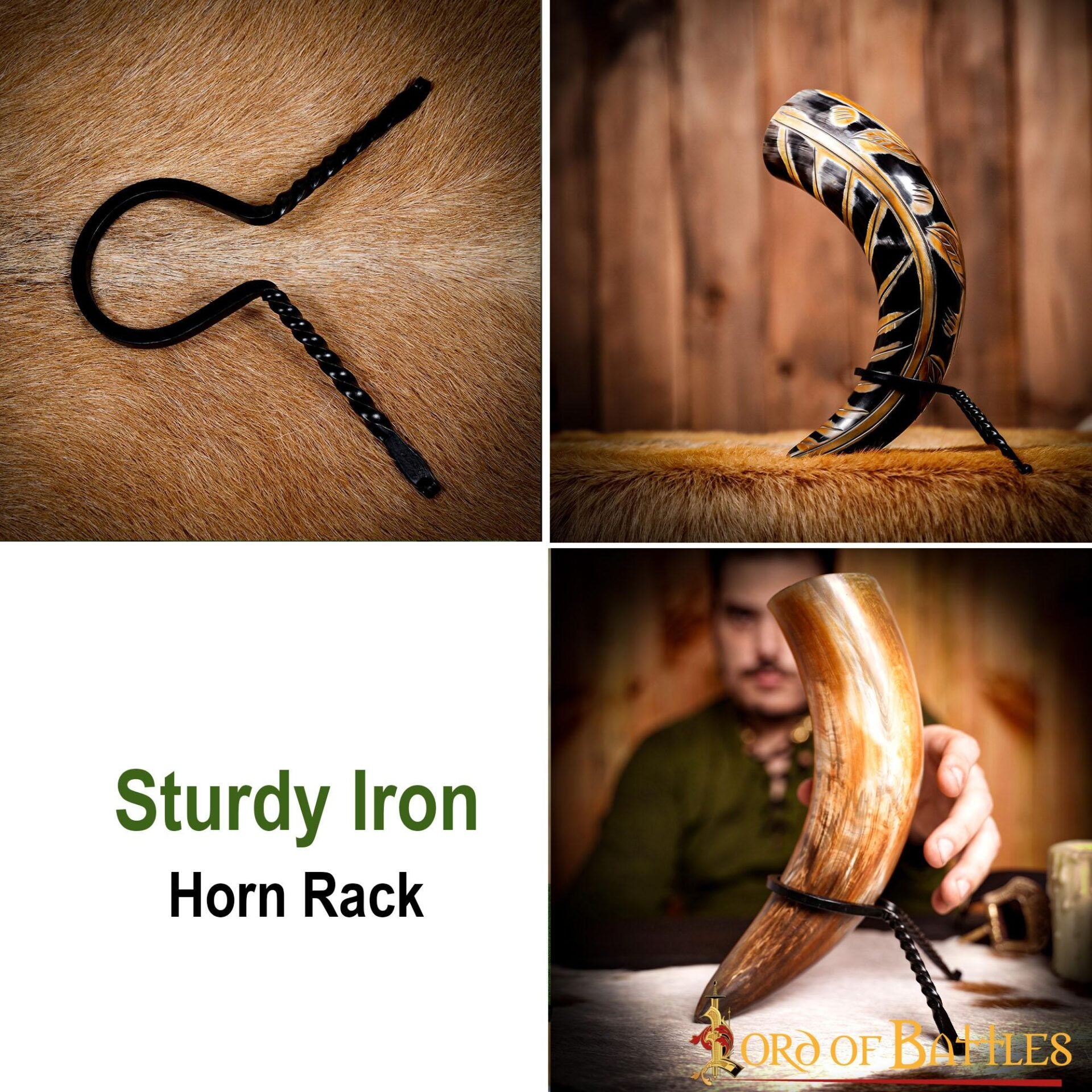 Soporte Medieval de Hierro Forjado para Cuernos de Beber - Soporte para Cuernos Forjado a Mano con Acabado de Aceite Ennegrecido - Imagen 11